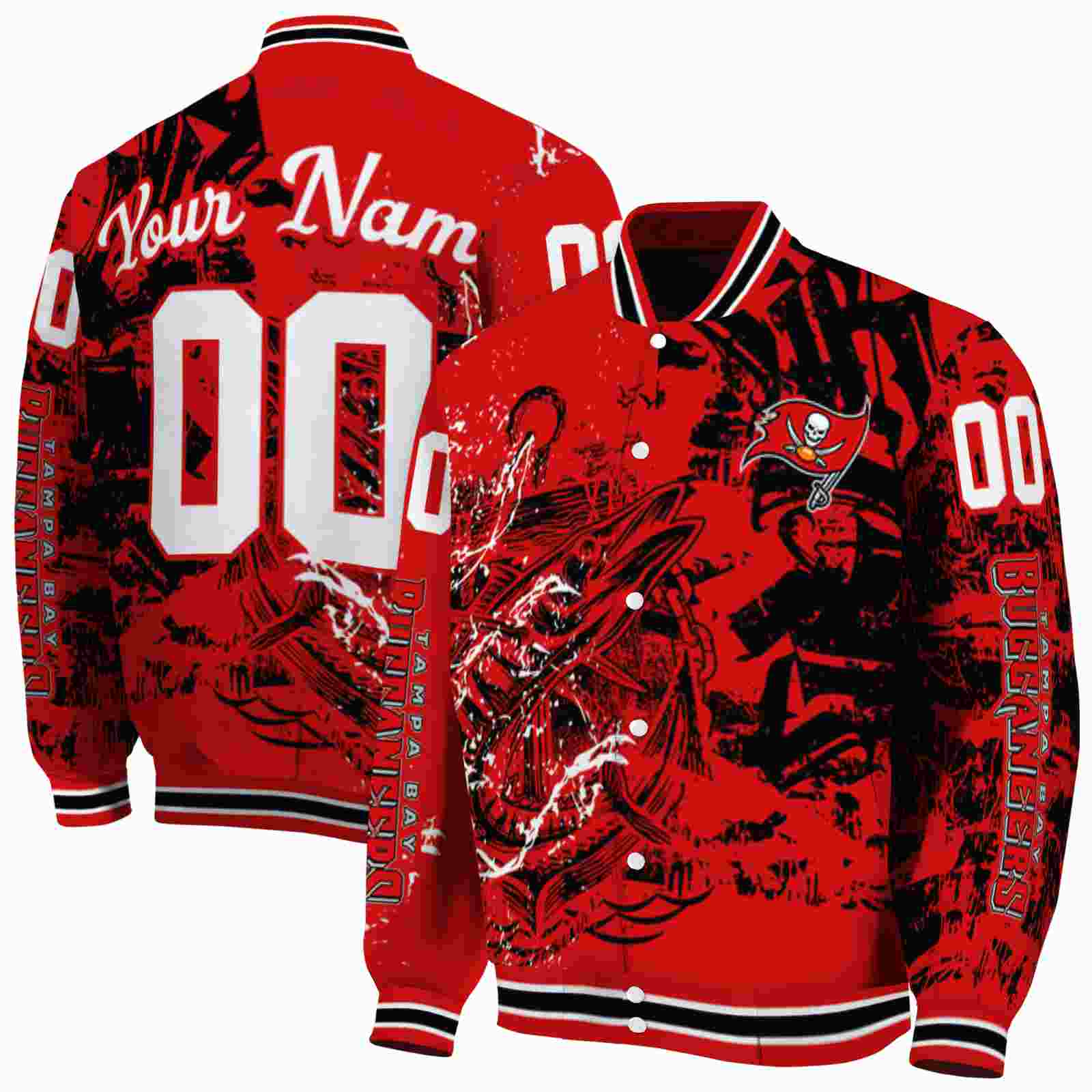 NFL Customized Tampa Bay Buccaneers Fishing Art Red Custom Baseball Jacket Sport Fans Gear