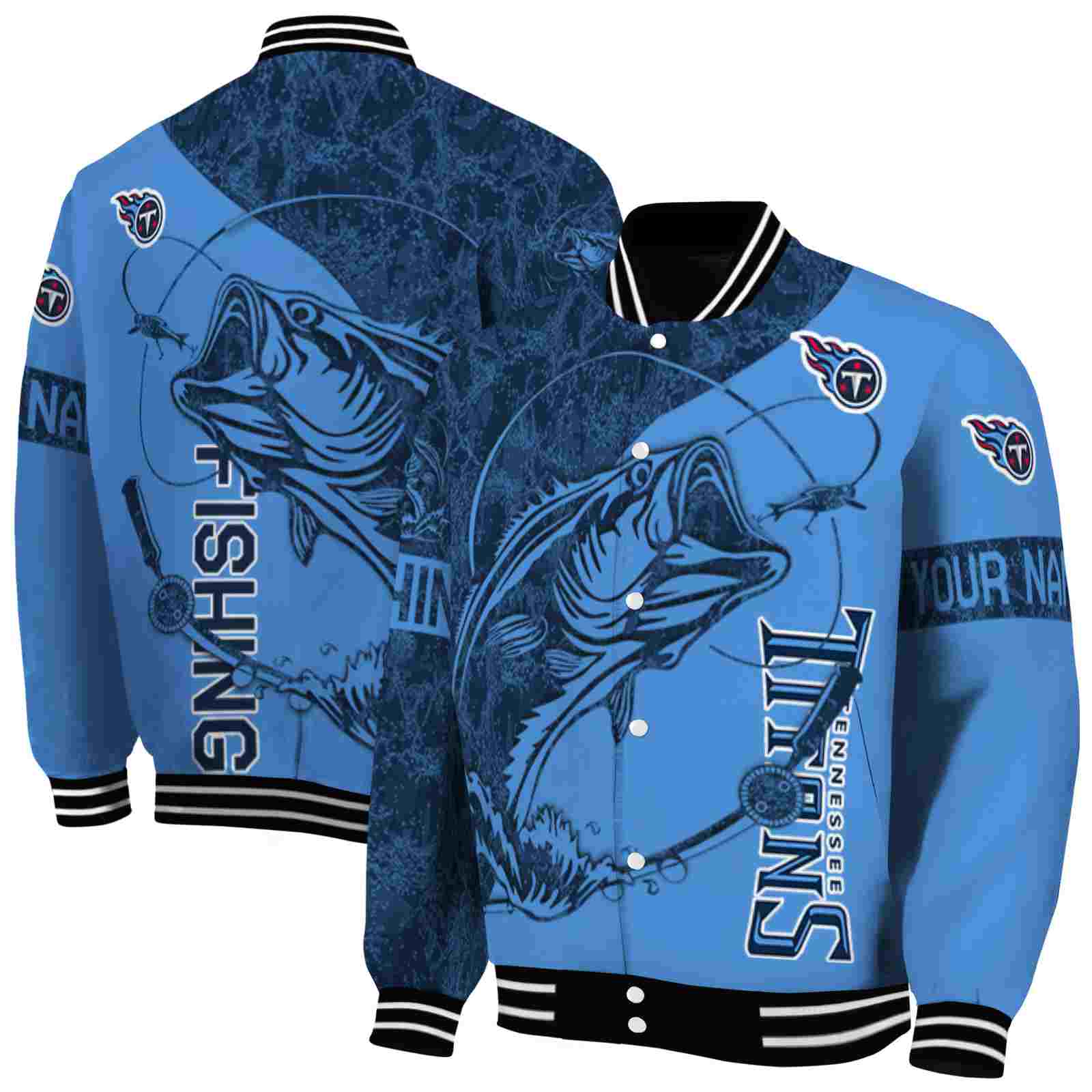 NFL Customized Tennessee Titans Fishing Rod Blue Custom Baseball Jacket Sport Fans Gear