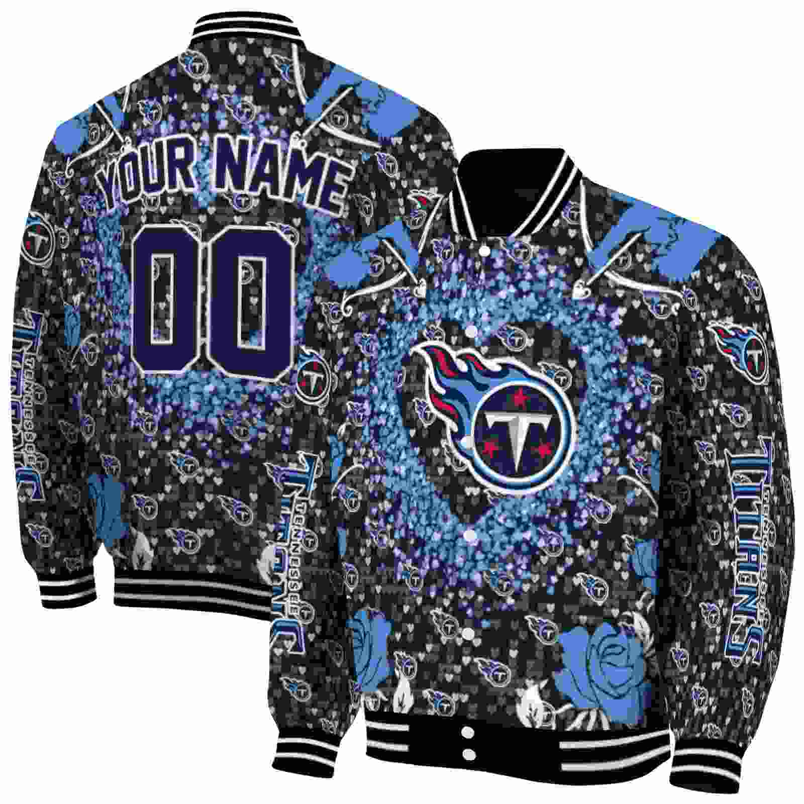 NFL Customized Tennessee Titans Heart Explosion Navy Custom Baseball Jacket Sport Fans Gear