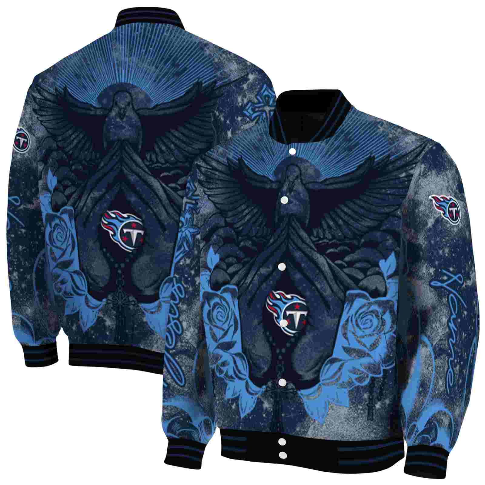 NFL Customized Tennessee Titans Praying Hands Navy Custom Baseball Jacket Sport Fans Gear