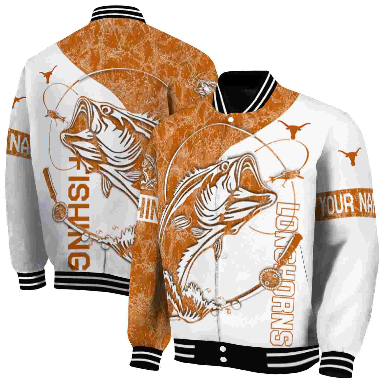 NFL Customized Texas Longhorns Fishing Rod White Custom Baseball Jacket Sport Fans Gear