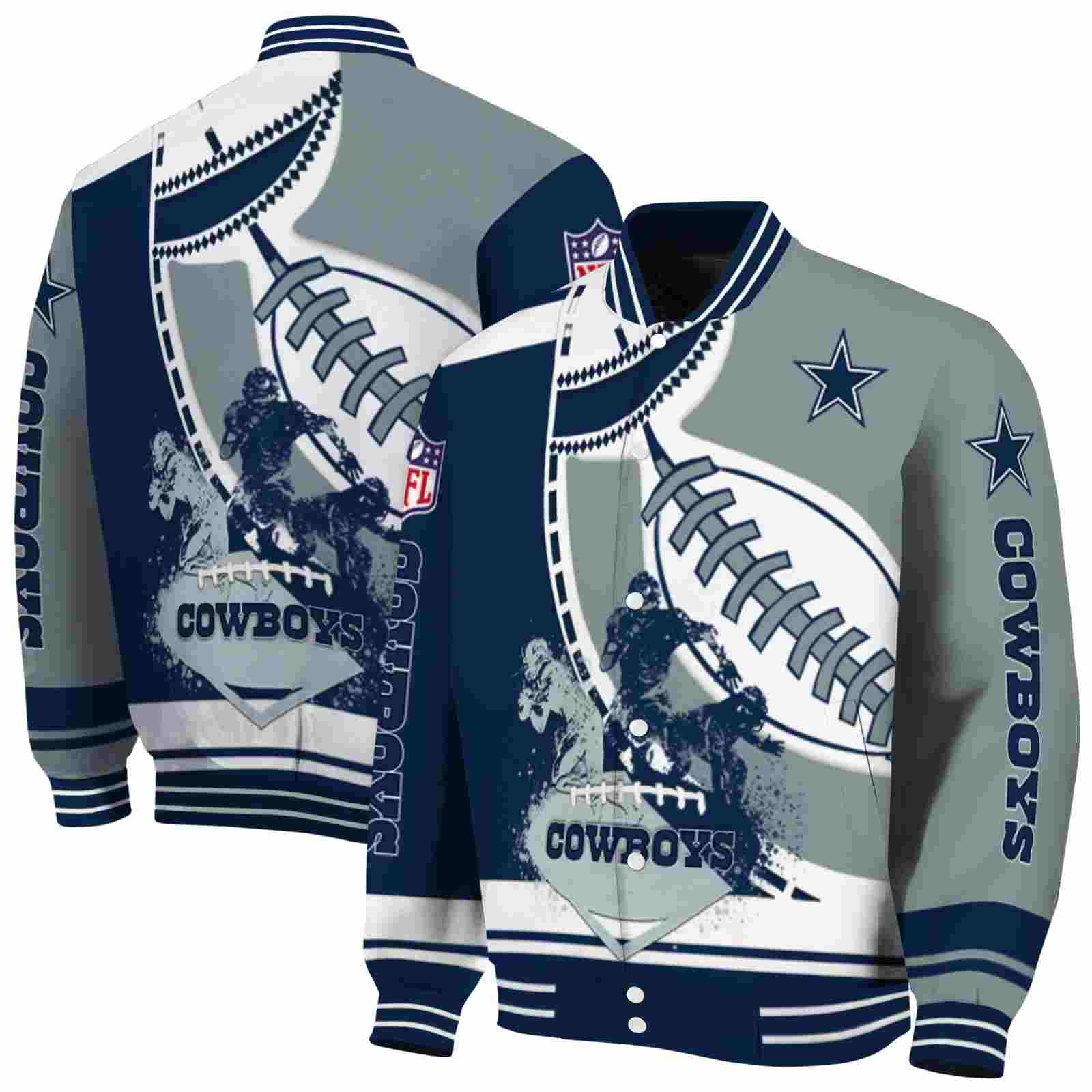 NFL Dallas Cowboys Baseball Stitching Silver White Custom Baseball Jacket Sport Fans Gear