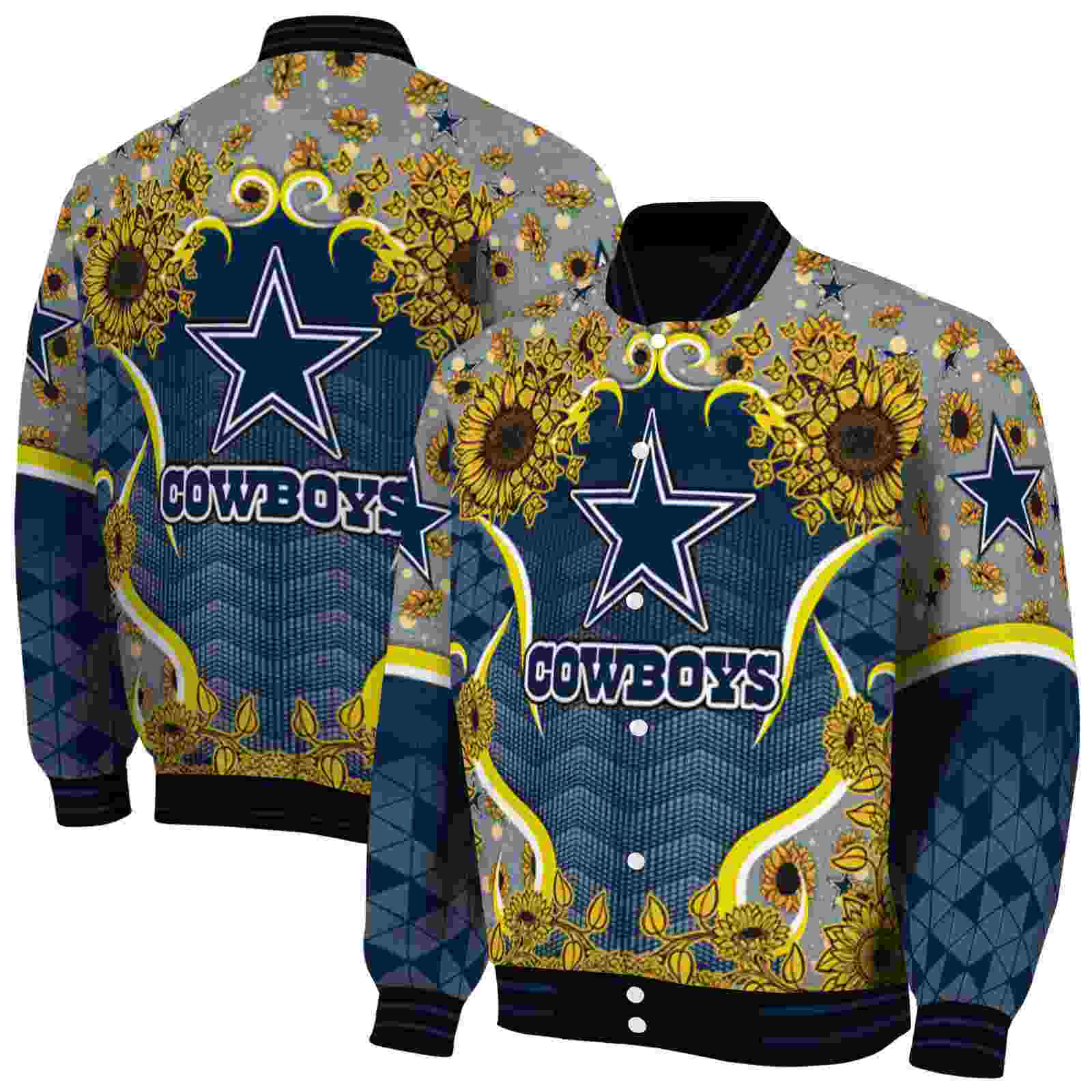 NFL Dallas Cowboys SuNFL ower Bloom Blue Yellow Custom Baseball Jacket Sport Fans Gear