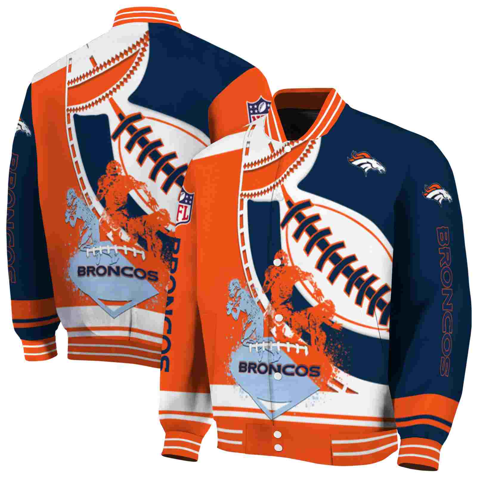 NFL Denver Broncos Baseball Stitching Blue White Custom Baseball Jacket Sport Fans Gear