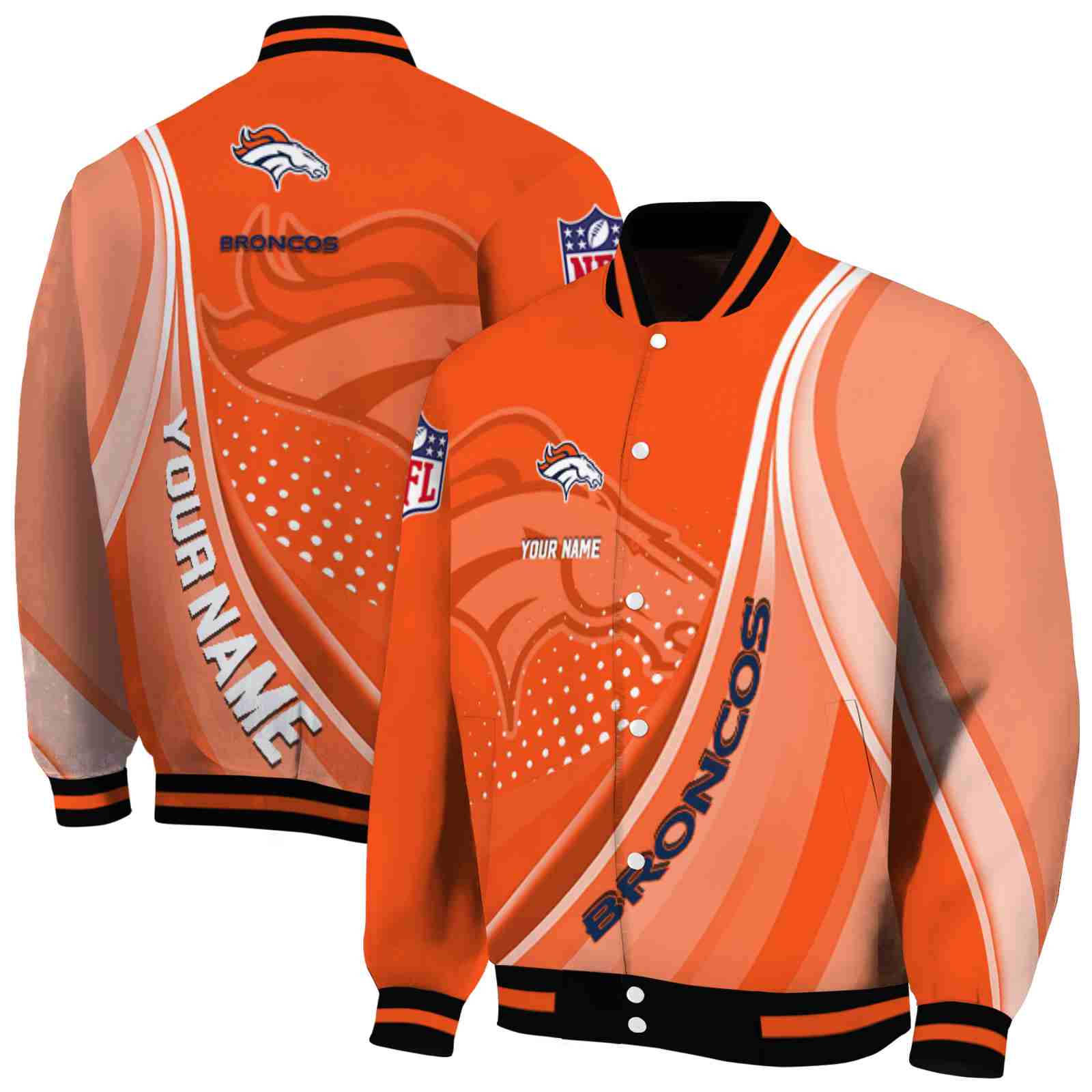 NFL Denver Broncos Wave Patterns Orange Custom Baseball Jacket Sport Fans Gear