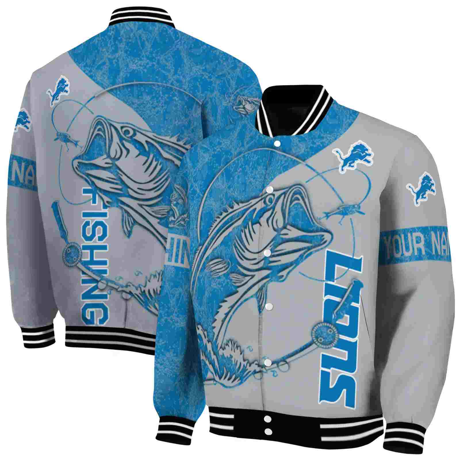 NFL Detroit Lions Fishing Rod Silver Custom Baseball Jacket Sport Fans Gear