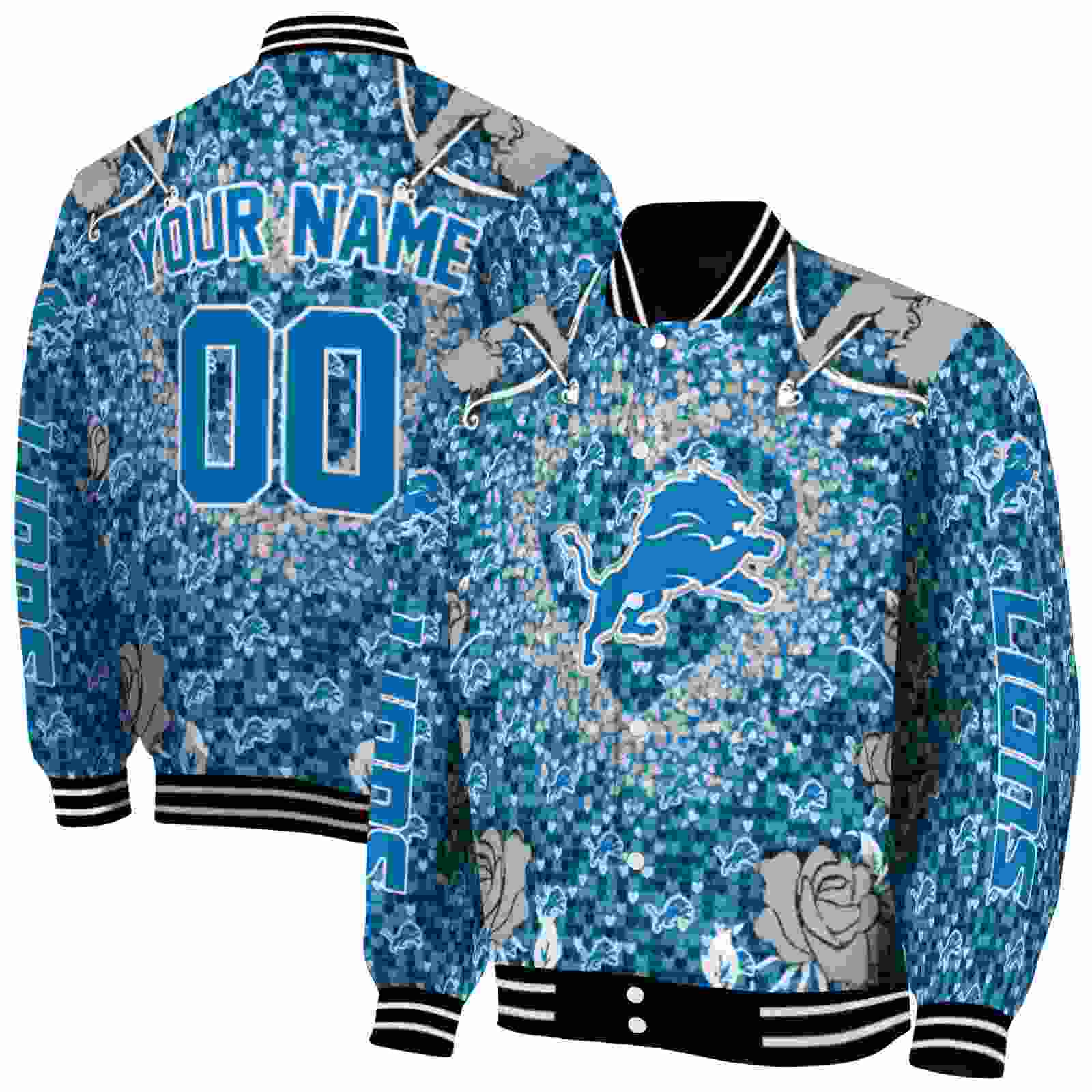 NFL Detroit Lions Heart Explosion Blue Custom Baseball Jacket Sport Fans Gear