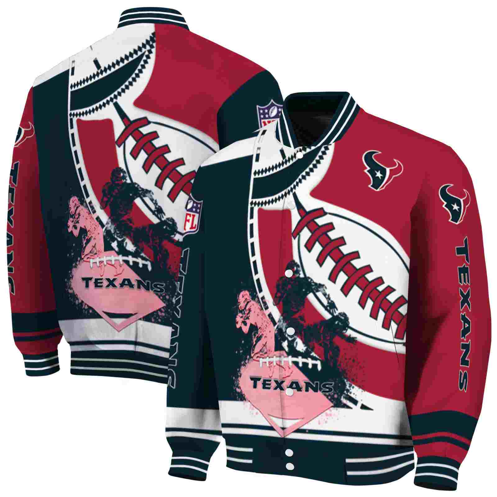 NFL Houston Texans Baseball Stitching Red White Custom Baseball Jacket Sport Fans Gear