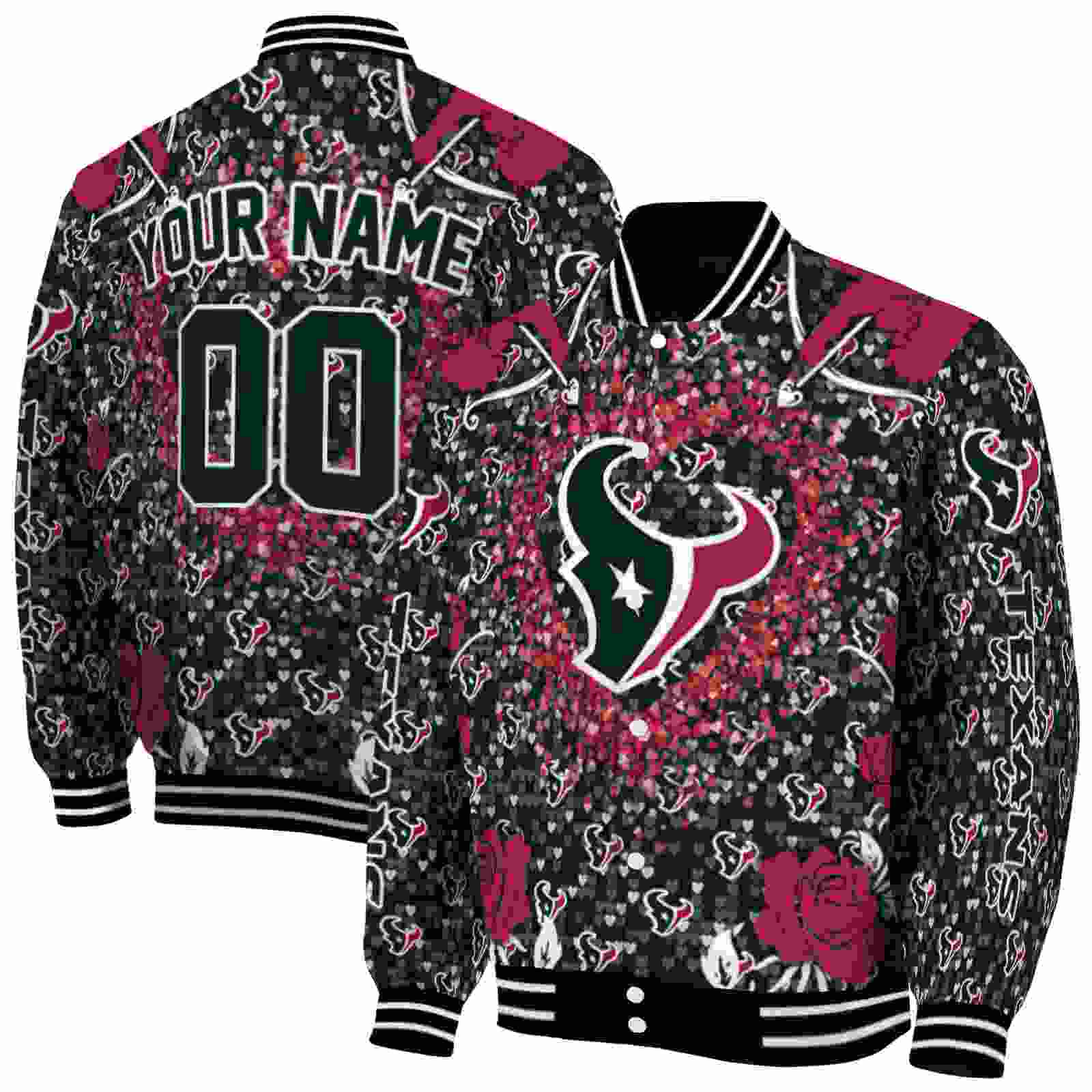 NFL Houston Texans Heart Explosion Blue Custom Baseball Jacket Sport Fans Gear