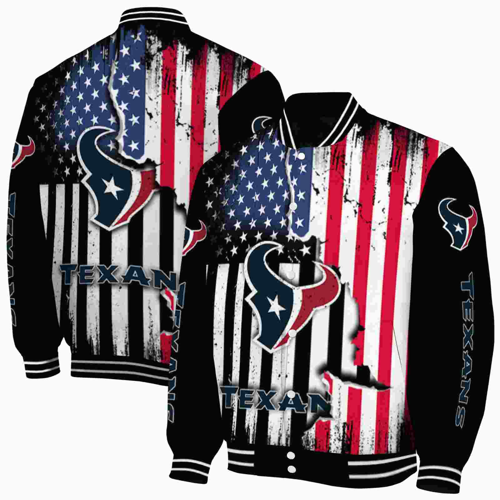 NFL Houston Texans Patriotic Theme Black Custom Baseball Jacket Sport Fans Gear