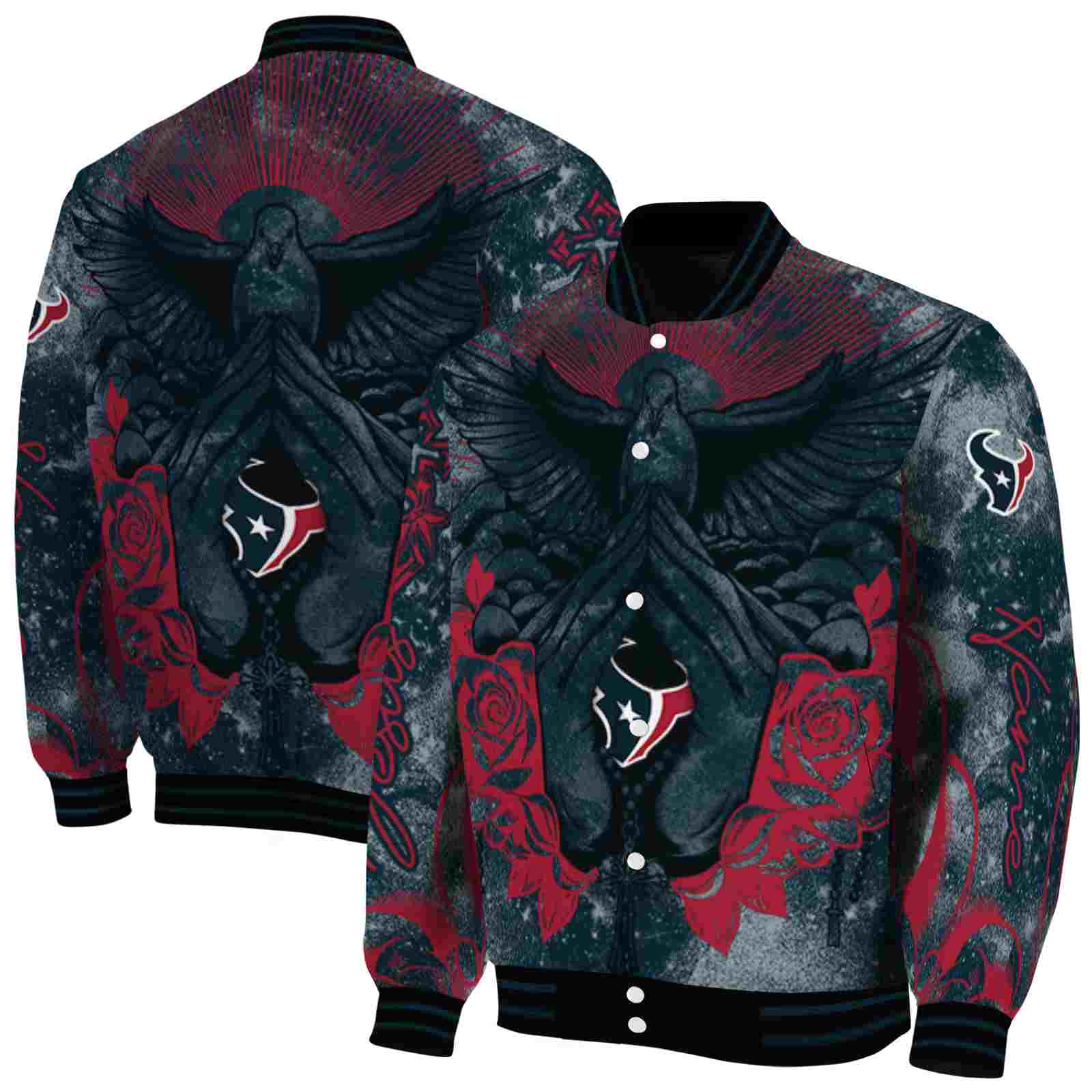 NFL Houston Texans Praying Hands Blue Custom Baseball Jacket Sport Fans Gear