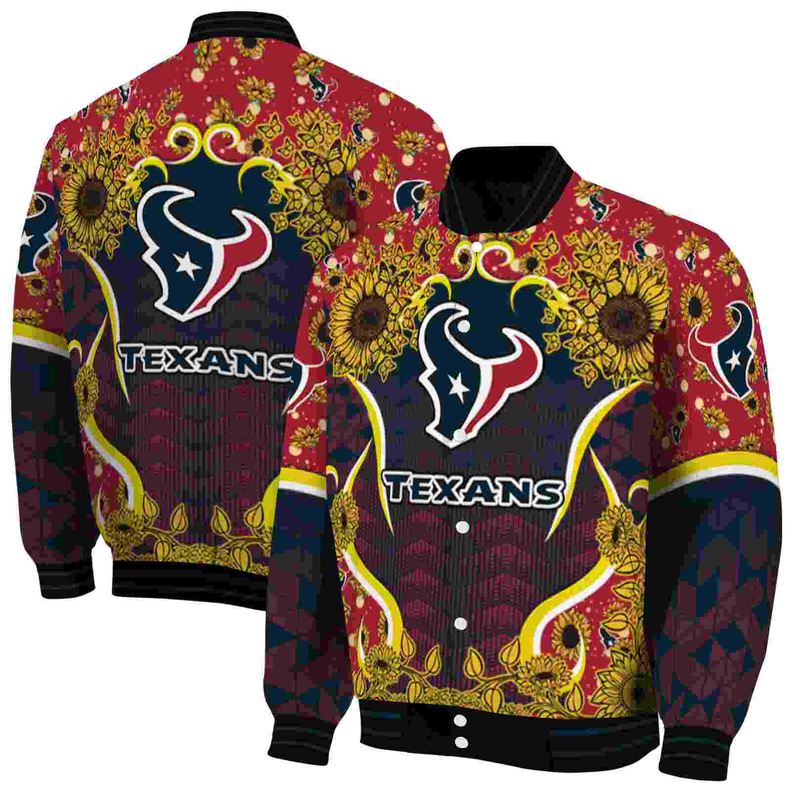 NFL Houston Texans SuNFL ower Bloom Blue Yellow Custom Baseball Jacket Sport Fans Gear