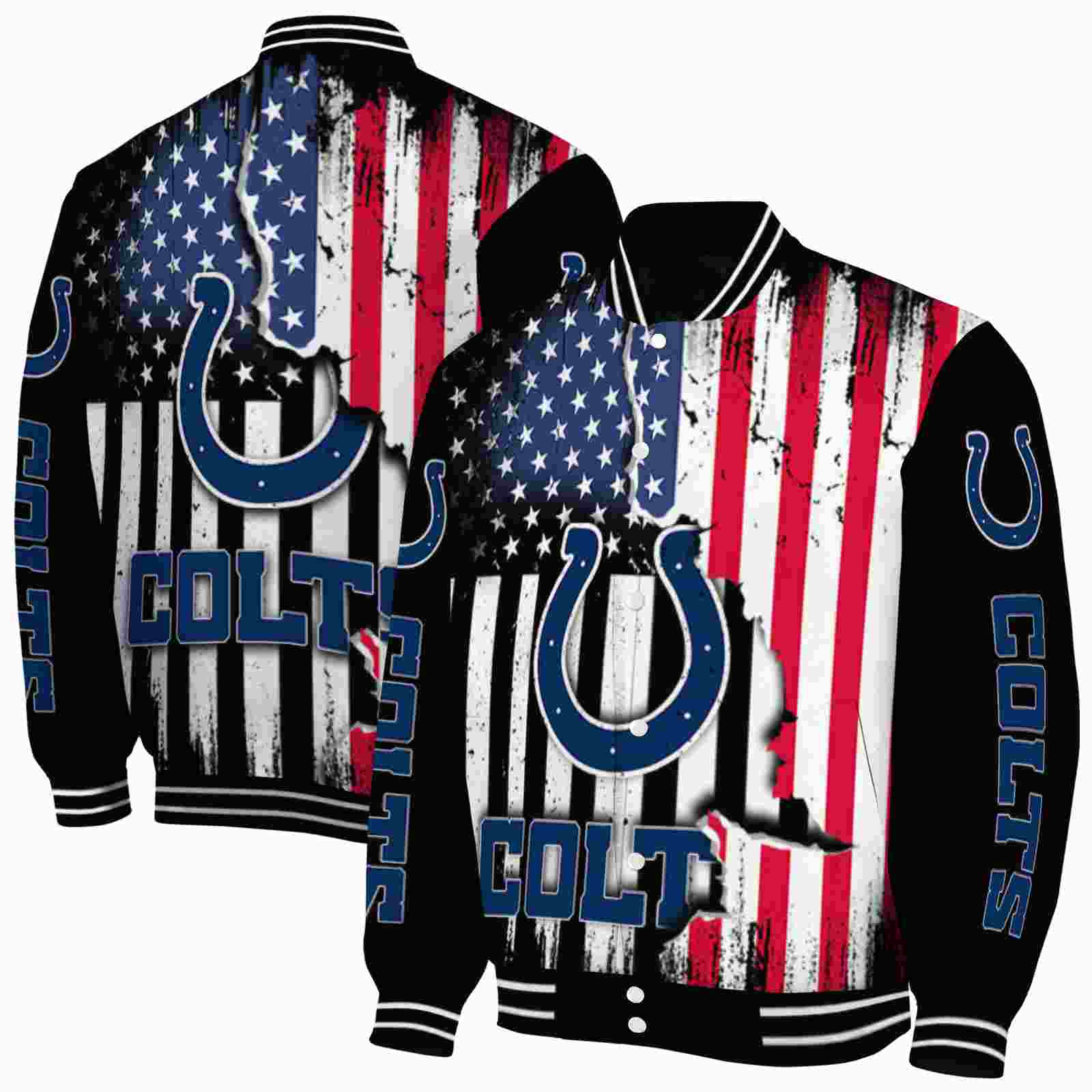 NFL Indianapolis Colts Patriotic Theme Black Custom Baseball Jacket Sport Fans Gear