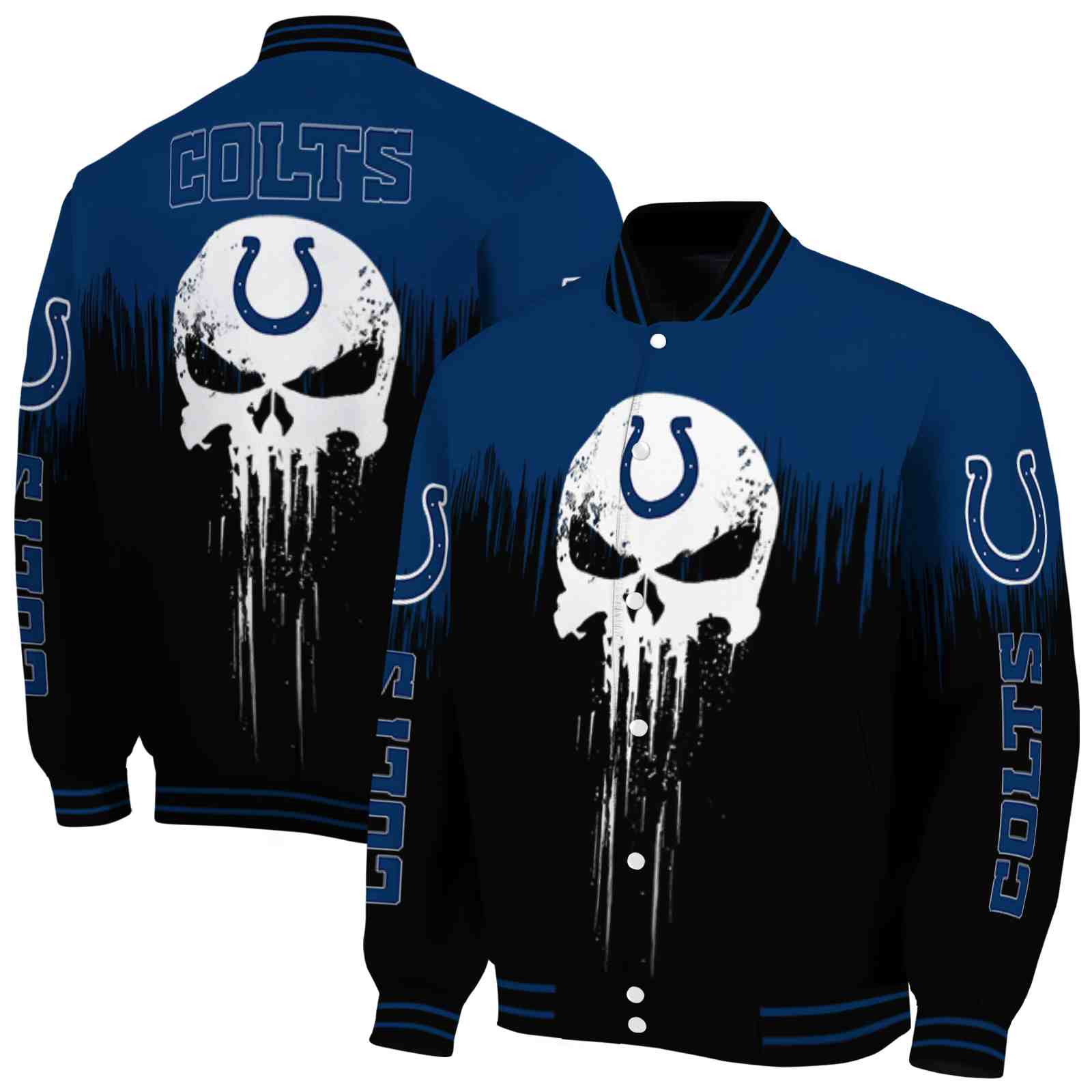 NFL Indianapolis Colts Punisher Skull Blue Black White Custom Baseball Jacket Sport Fans Gear