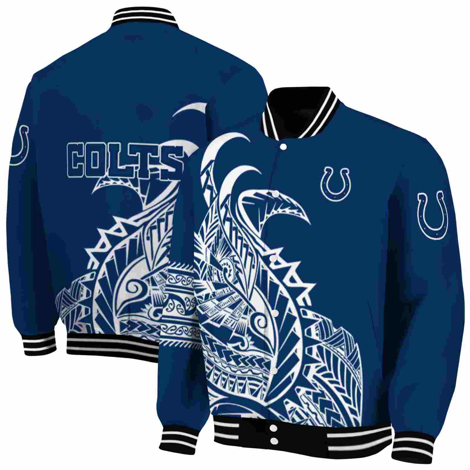 NFL Indianapolis Colts Tribal Art Blue White Black Custom Baseball Jacket Sport Fans Gear
