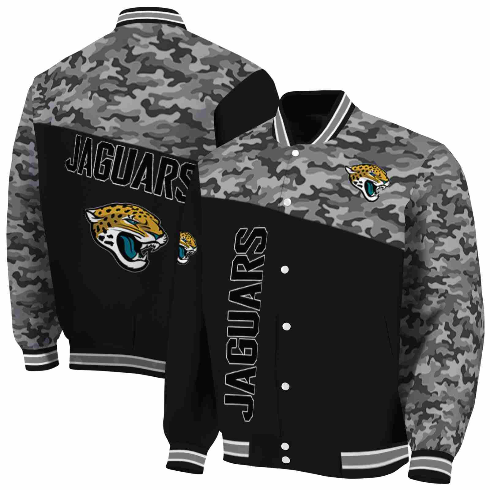NFL Jacksonville Jaguars Camo Patchwork Black Custom Baseball Jacket Sport Fans Gear