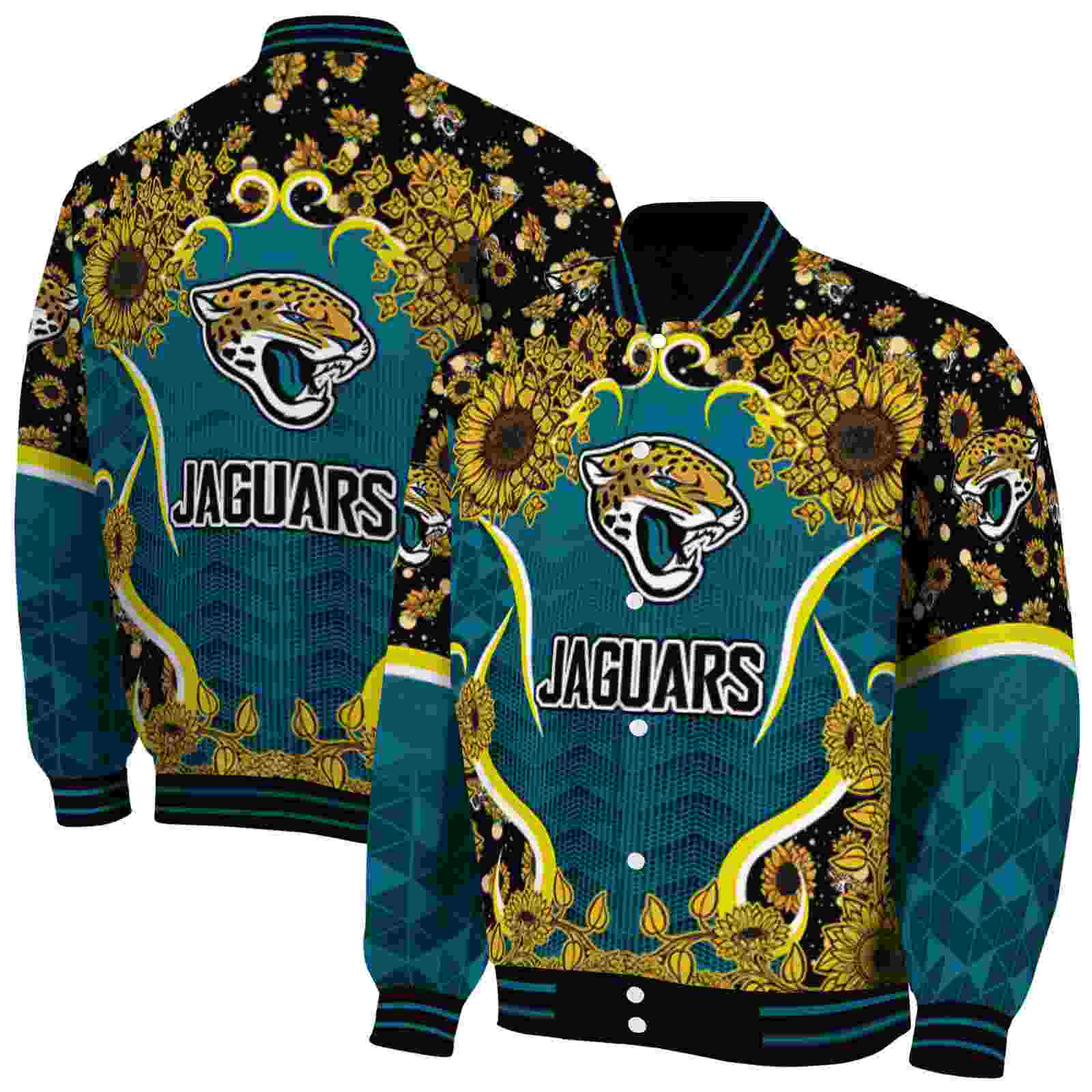 NFL Jacksonville Jaguars SuNFL ower Bloom Teal Yellow Custom Baseball Jacket Sport Fans Gear