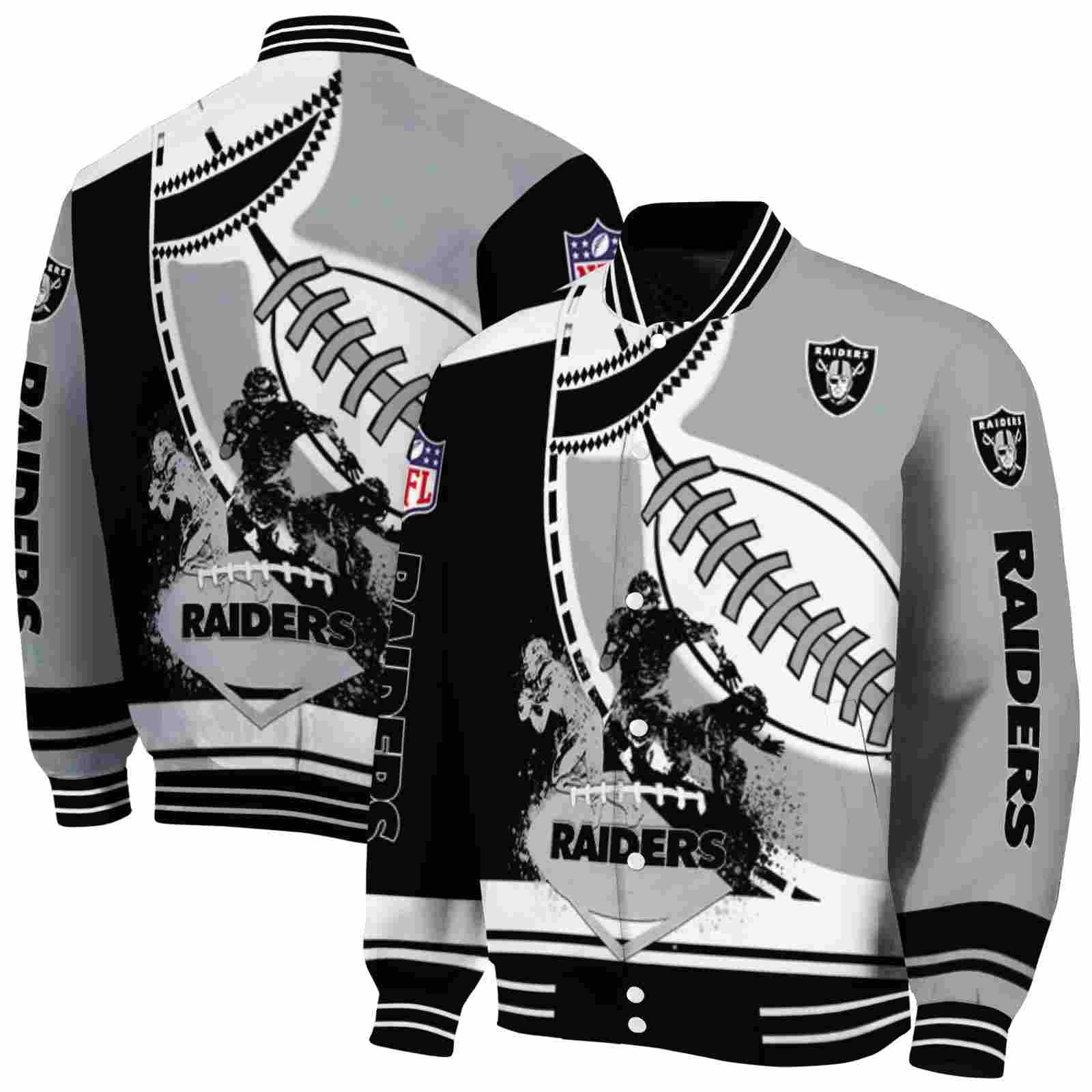 NFL Las Vegas Raiders Baseball Stitching Silver White Custom Baseball Jacket Sport Fans Gear