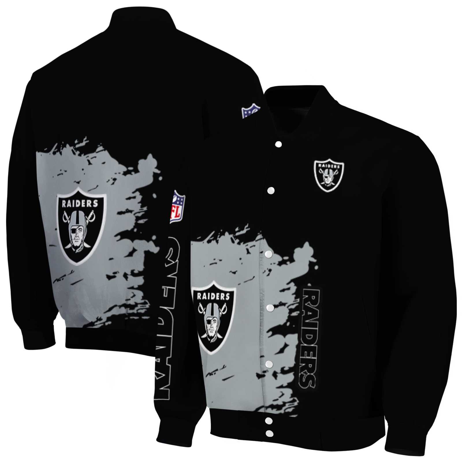 NFL Las Vegas Raiders Hexagonal Pattern Black Custom Baseball Jacket Sport Fans Gear