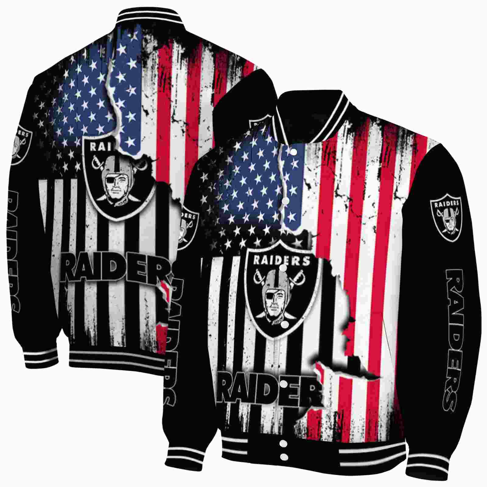 NFL Las Vegas Raiders Patriotic Theme Black Custom Baseball Jacket Sport Fans Gear