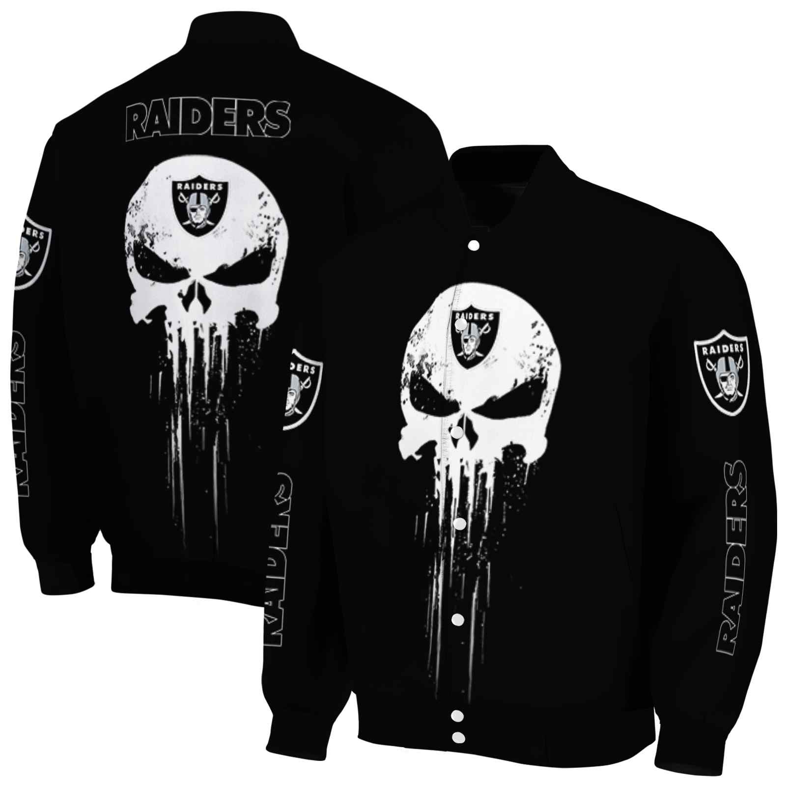 NFL Las Vegas Raiders Punisher Skull Black White Custom Baseball Jacket Sport Fans Gear