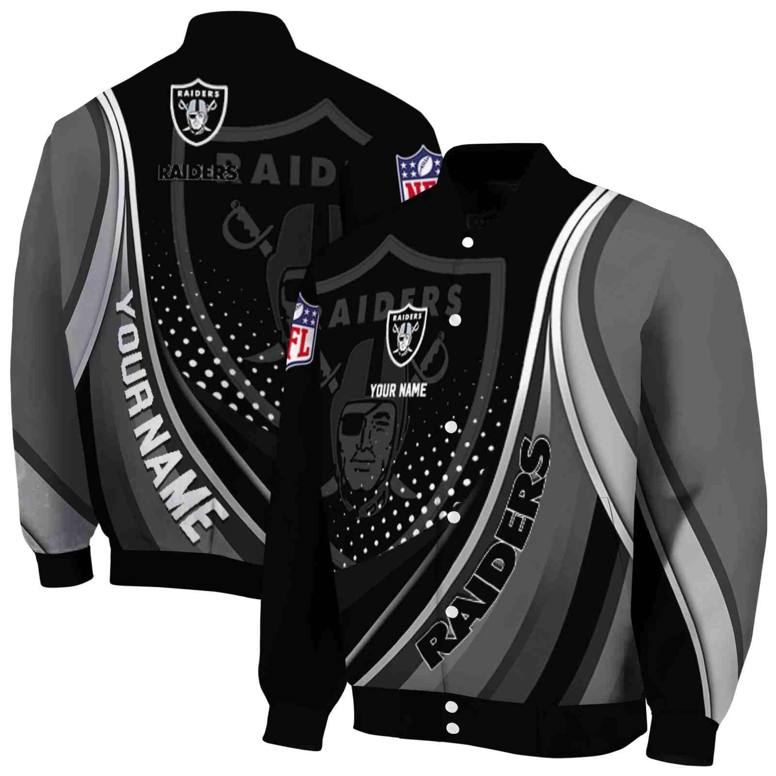 NFL Las Vegas Raiders Wave Patterns Black Custom Baseball Jacket Sport Fans Gear