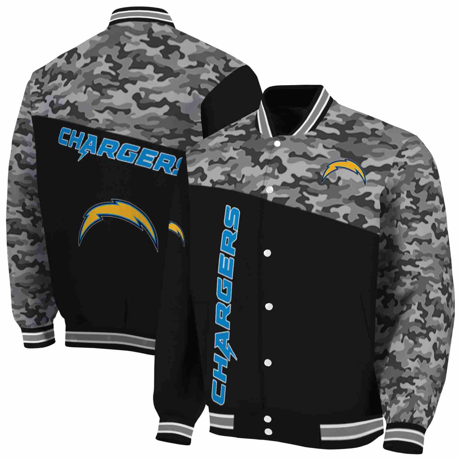 NFL Los Angeles Chargers Camo Patchwork Black Custom Baseball Jacket Sport Fans Gear
