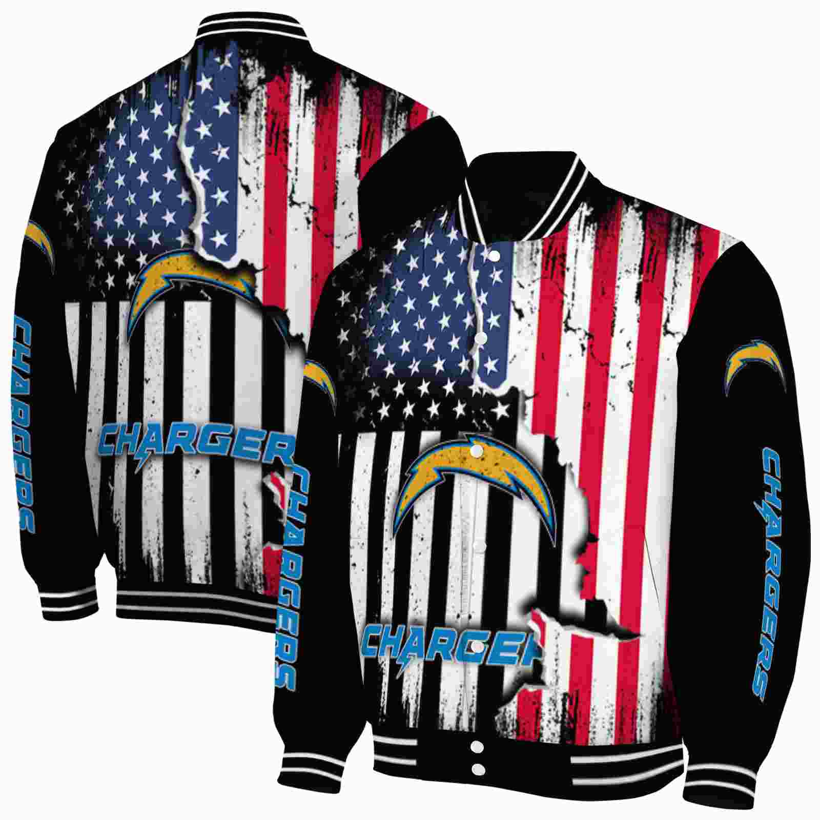 NFL Los Angeles Chargers Patriotic Theme Black Custom Baseball Jacket Sport Fans Gear