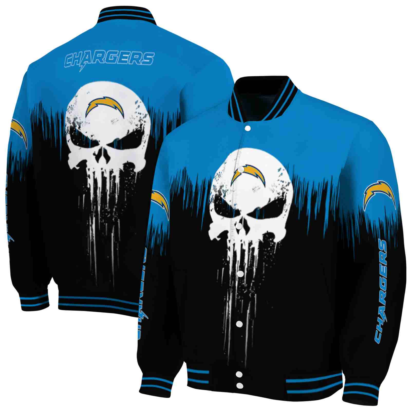 NFL Los Angeles Chargers Punisher Skull Blue Black White Custom Baseball Jacket Sport Fans Gear