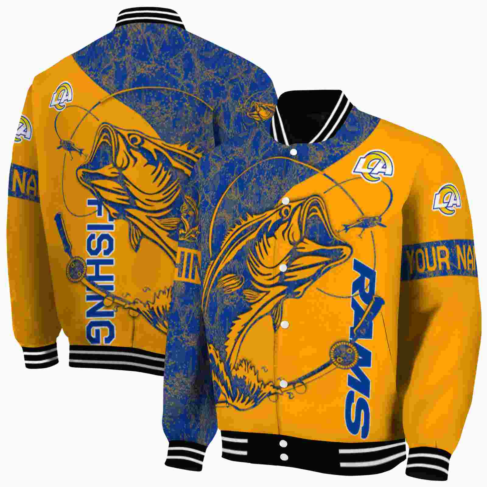 NFL Los Angeles Rams Fishing Rod Orange Custom Baseball Jacket Sport Fans Gear
