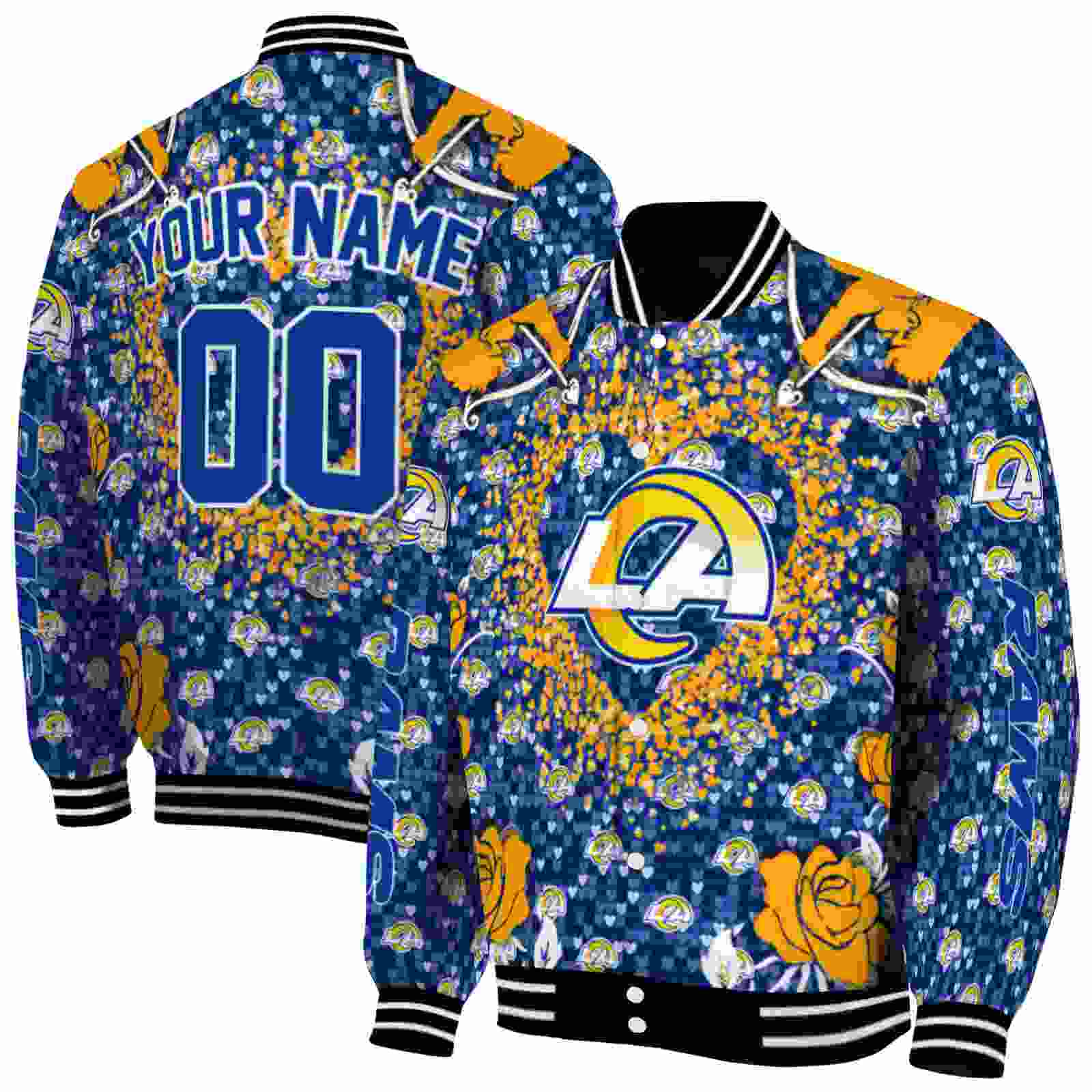 NFL Los Angeles Rams Heart Explosion Blue Custom Baseball Jacket Sport Fans Gear