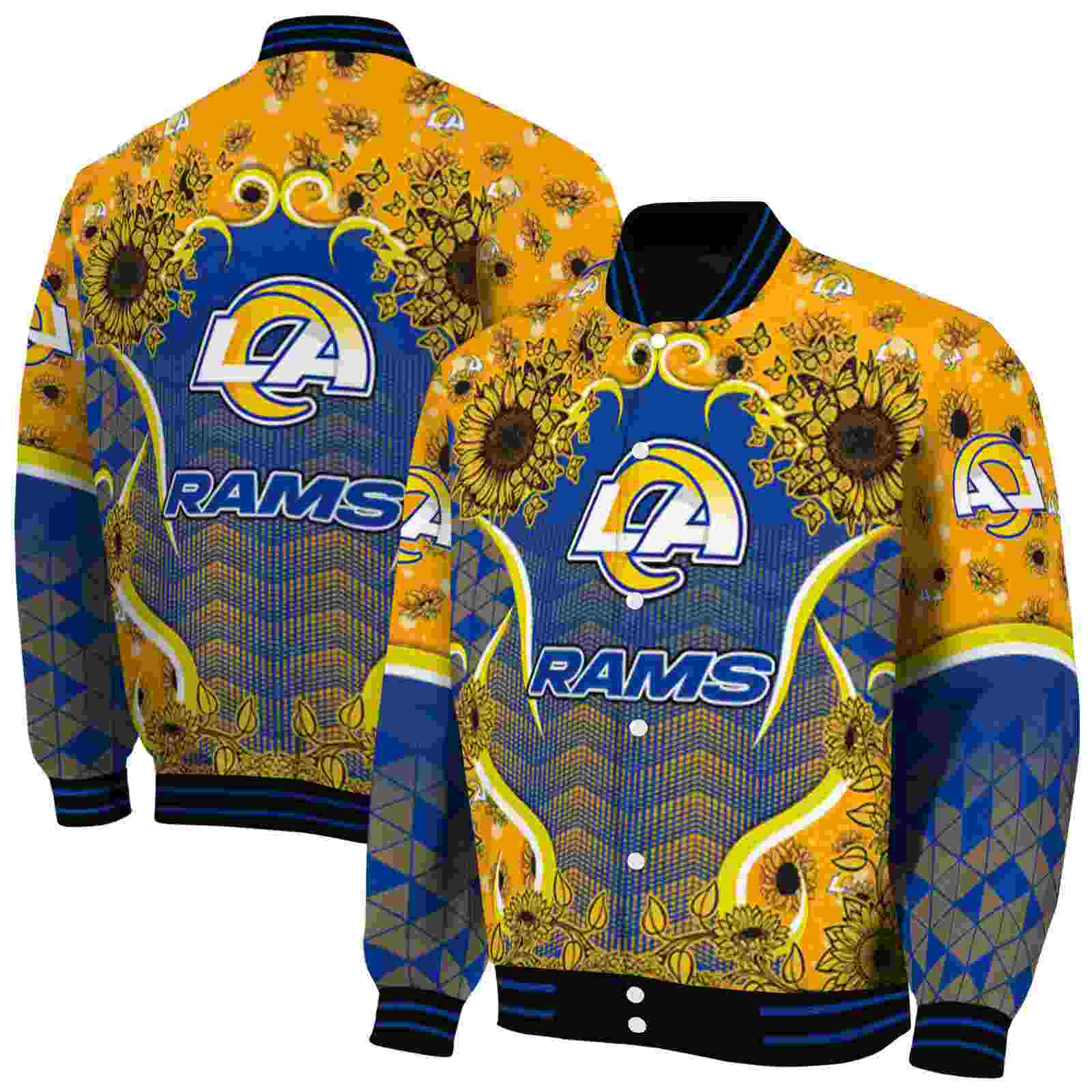 NFL Los Angeles Rams SuNFL ower Bloom Blue Yellow Custom Baseball Jacket Sport Fans Gear
