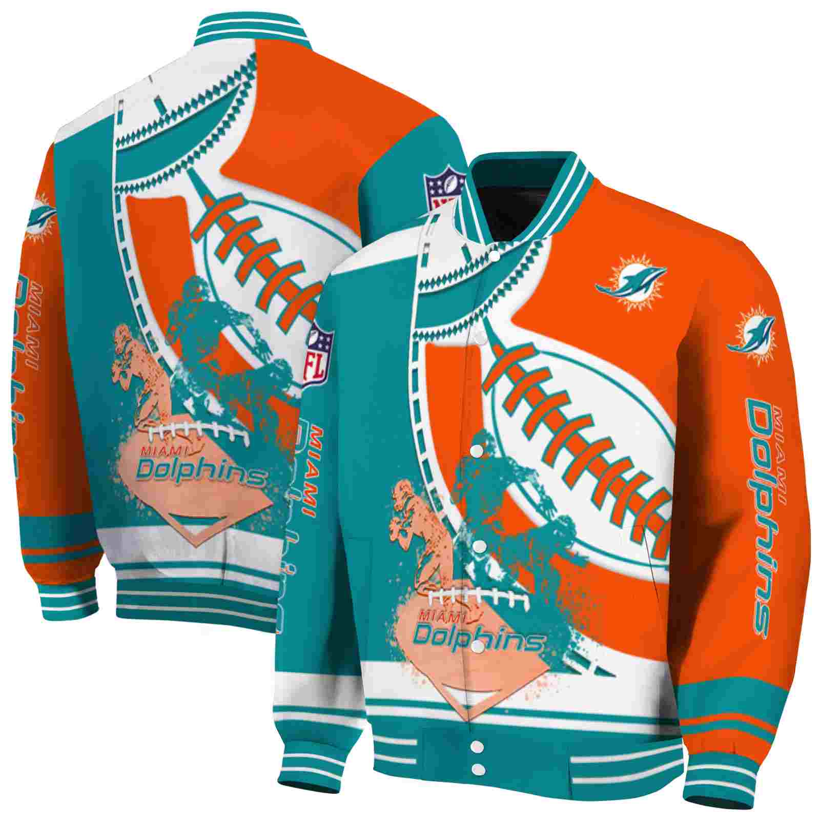 NFL Miami Dolphins Baseball Stitching Orange White Custom Baseball Jacket Sport Fans Gear