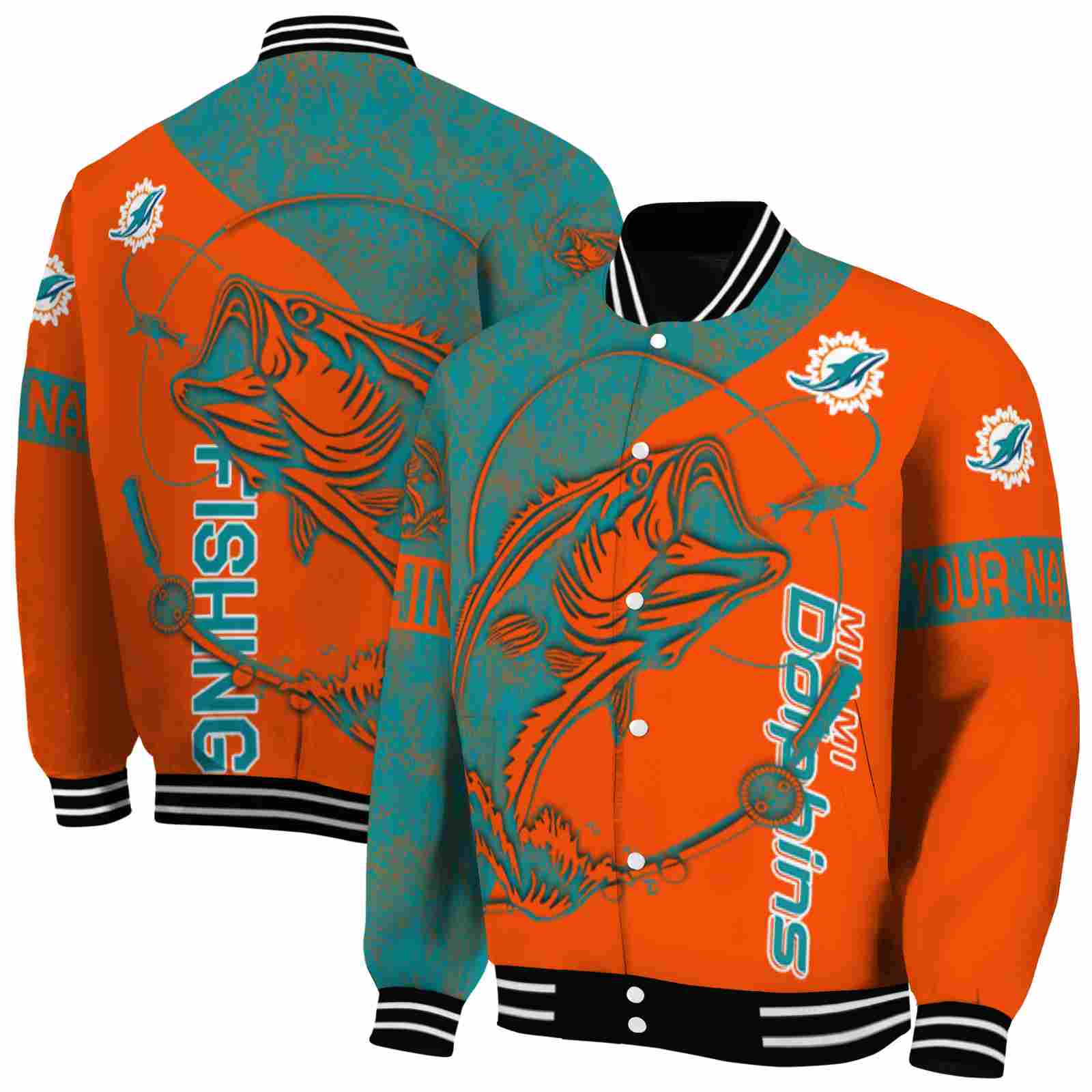 NFL Miami Dolphins Fishing Rod Orange Custom Baseball Jacket Sport Fans Gear