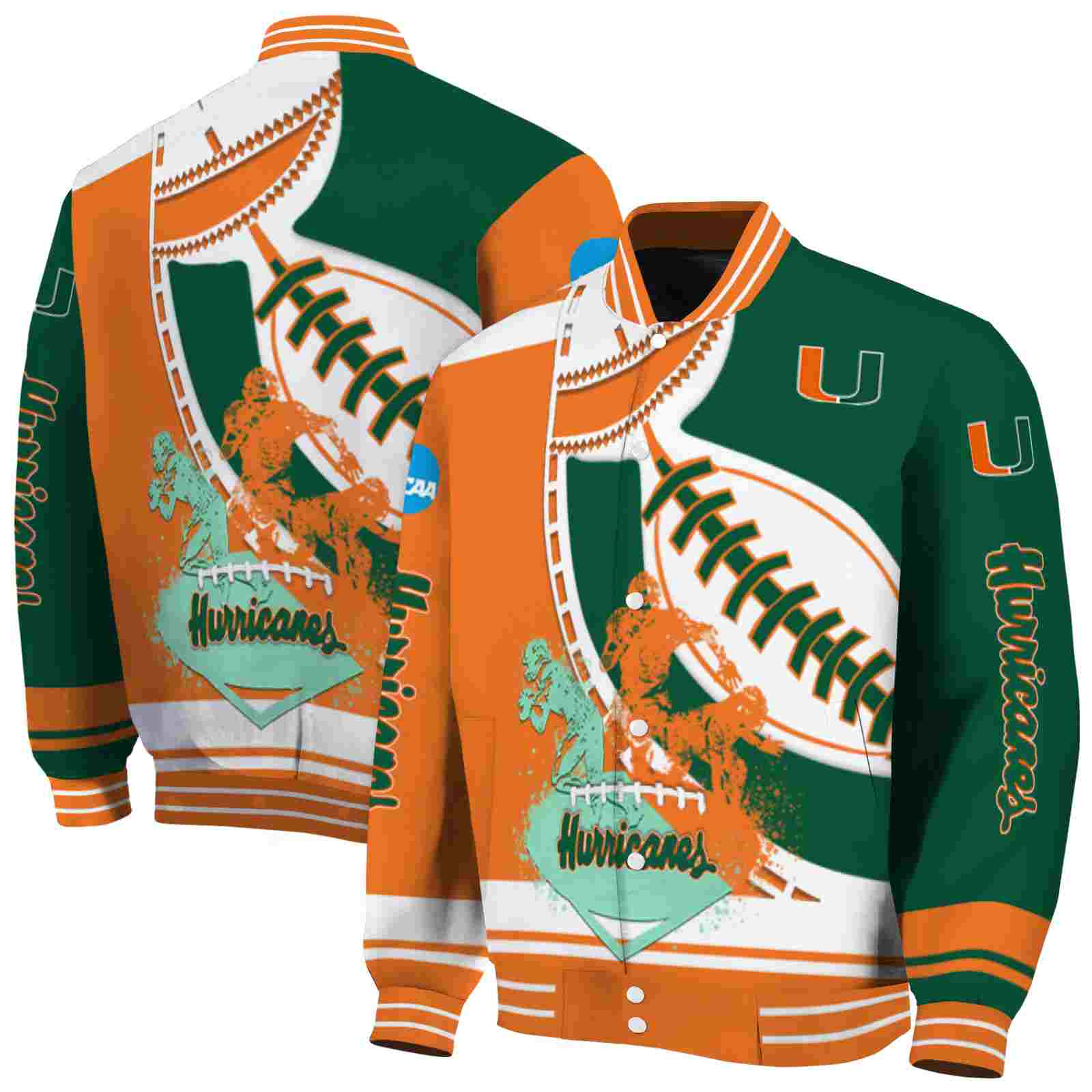 NFL Miami Hurricanes Baseball Stitching Green White Custom Baseball Jacket Sport Fans Gear