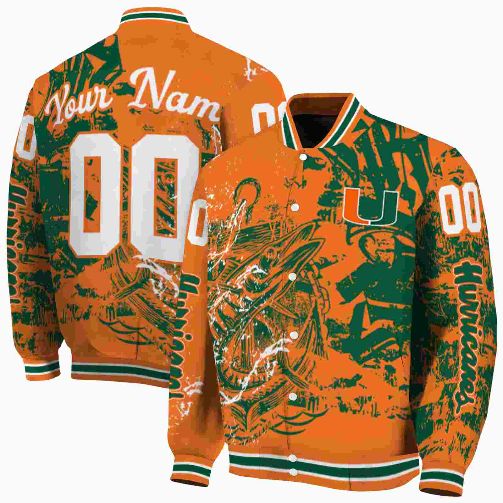NFL Miami Hurricanes Fishing Art Orange Custom Baseball Jacket Sport Fans Gear