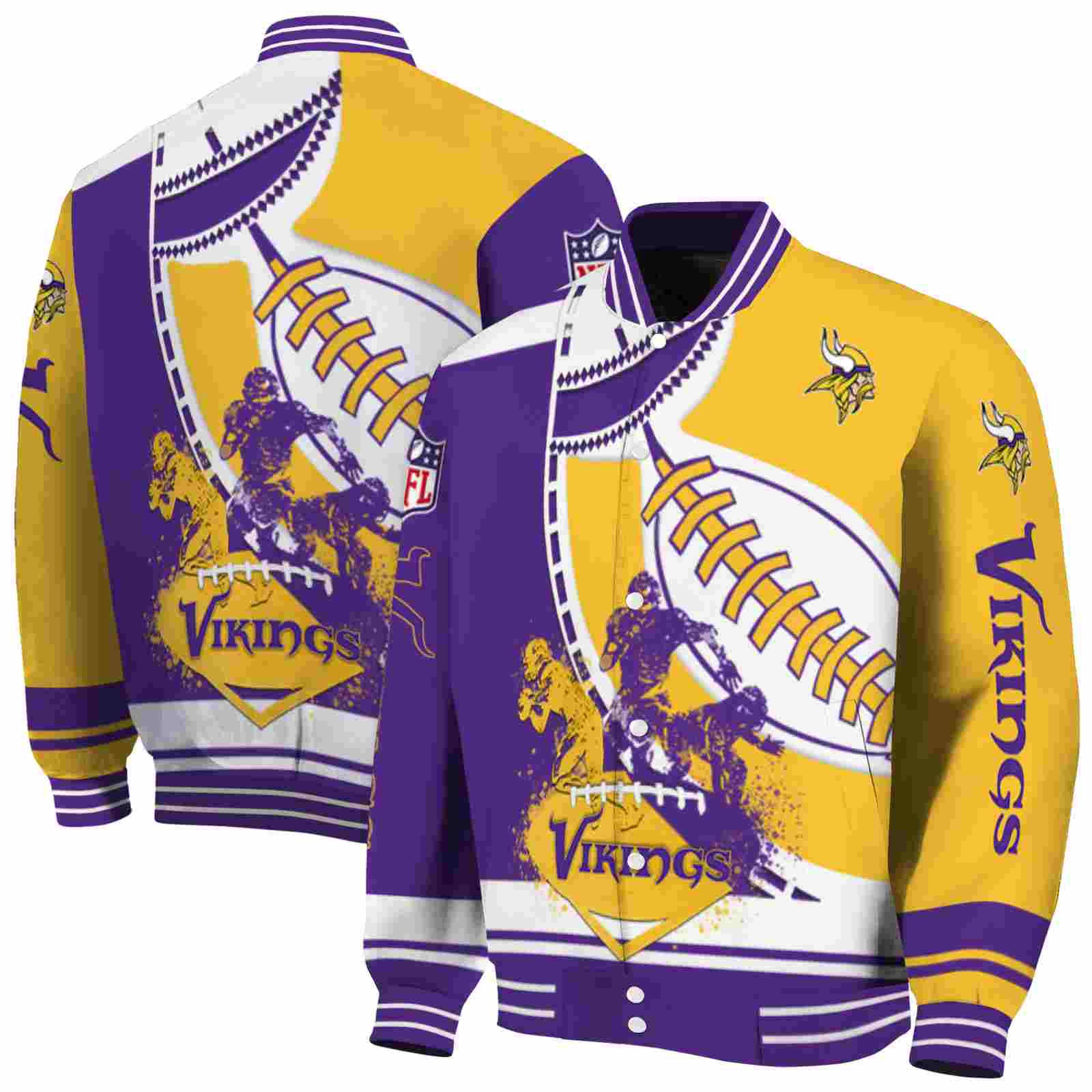 NFL Minnesota Vikings Baseball Stitching Gold White Custom Baseball Jacket Sport Fans Gear