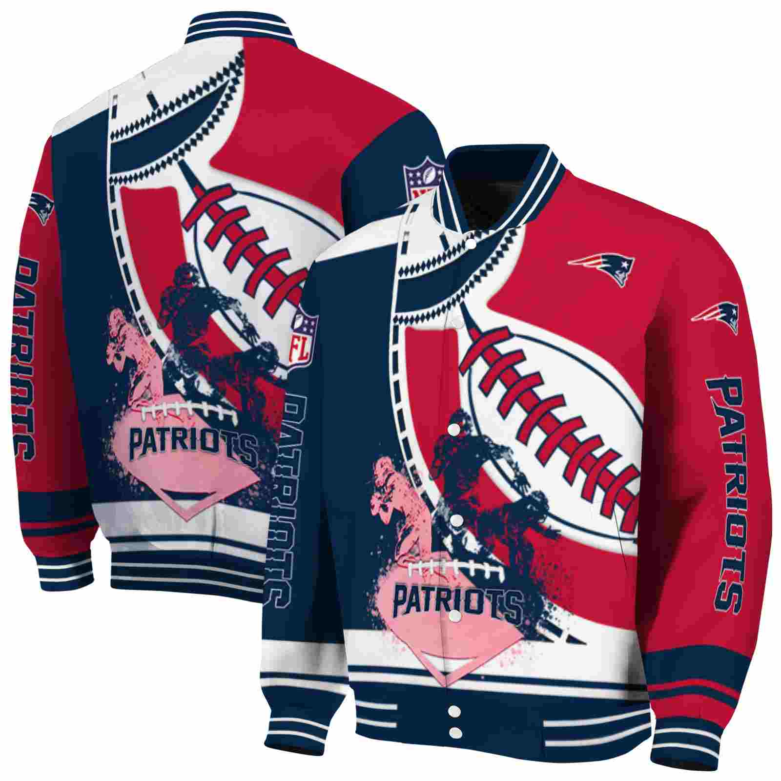 NFL New England Patriots Baseball Stitching Red White Custom Baseball Jacket Sport Fans Gear