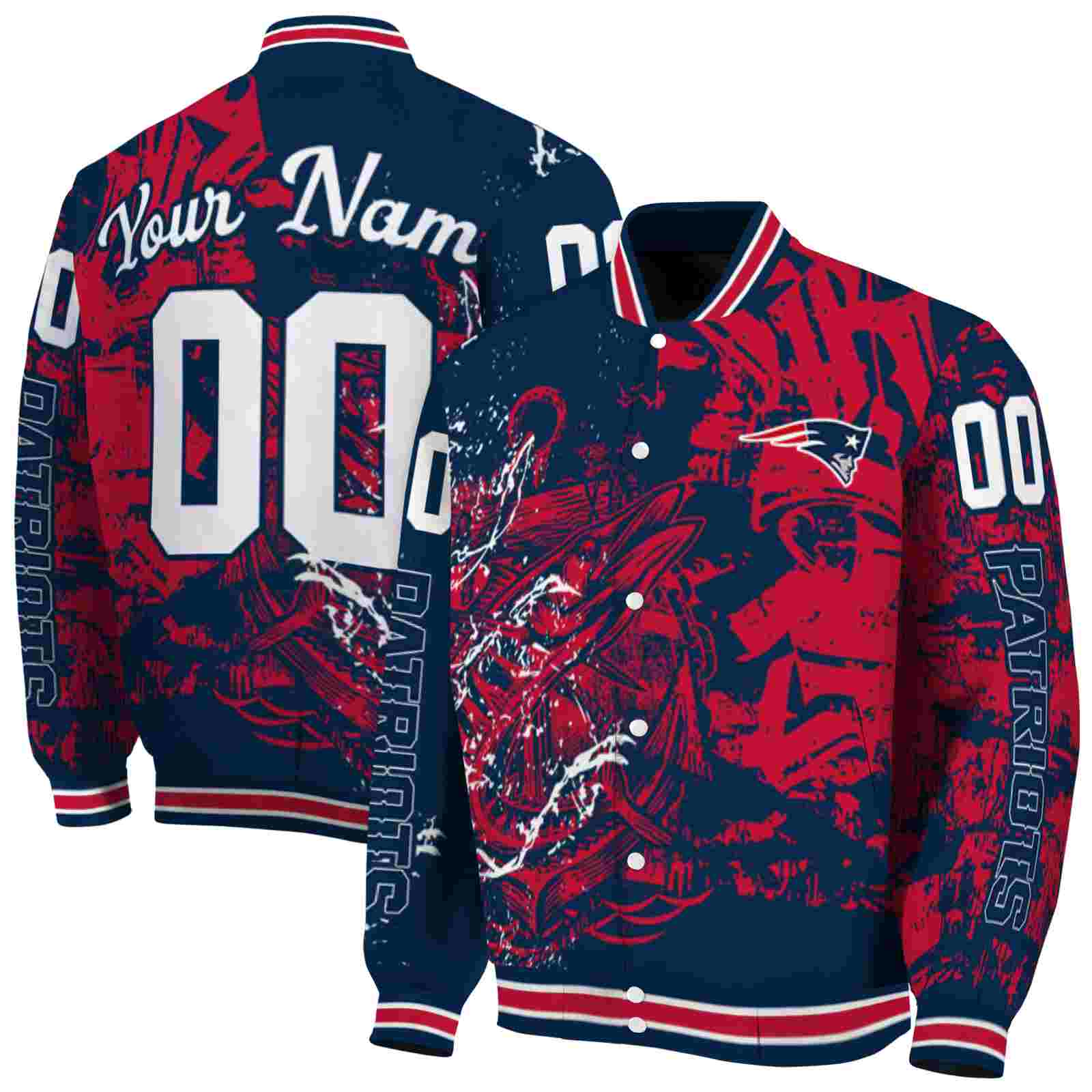 NFL New England Patriots Fishing Art Blue Custom Baseball Jacket Sport Fans Gear