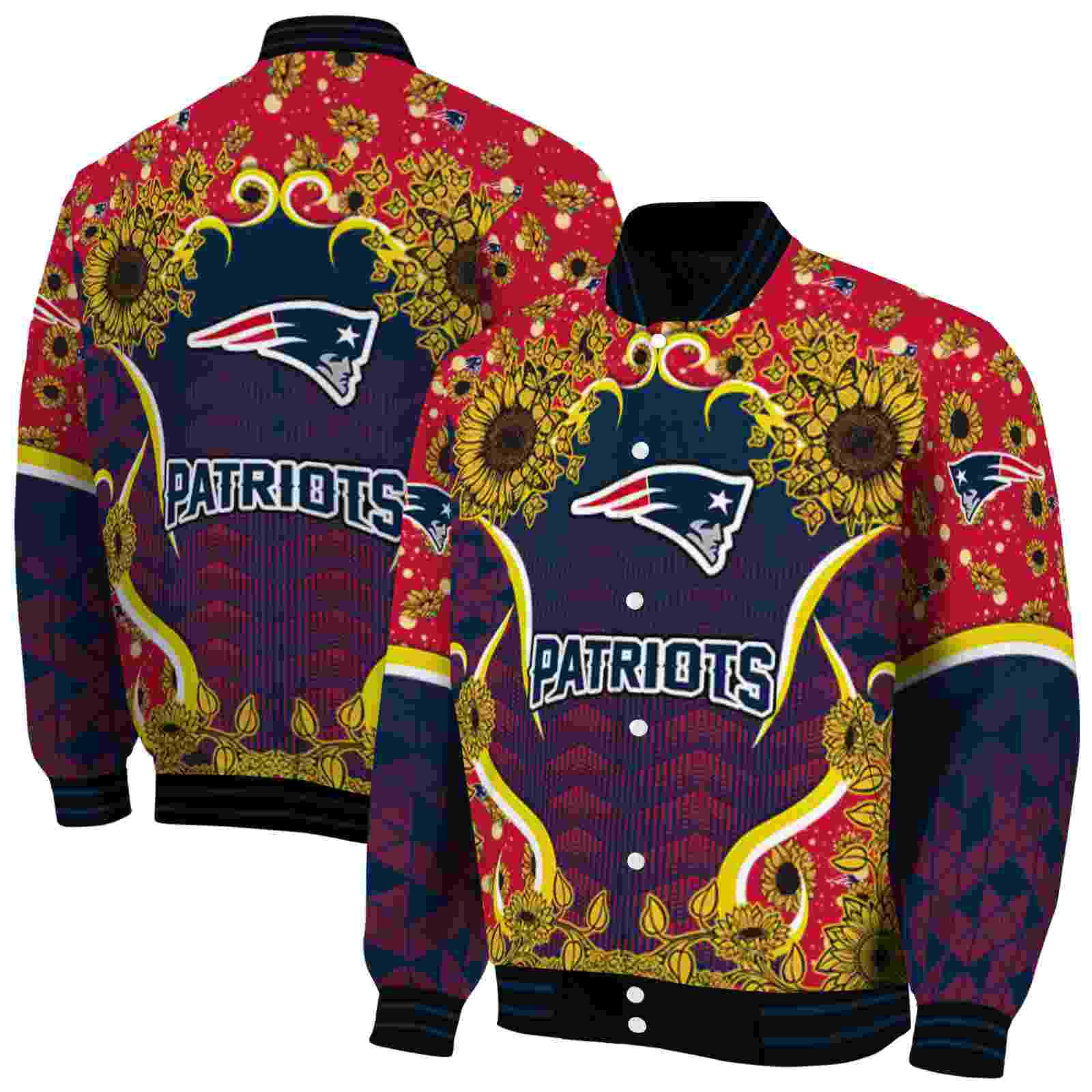 NFL New England Patriots SuNFL ower Bloom Blue Yellow Custom Baseball Jacket Sport Fans Gear