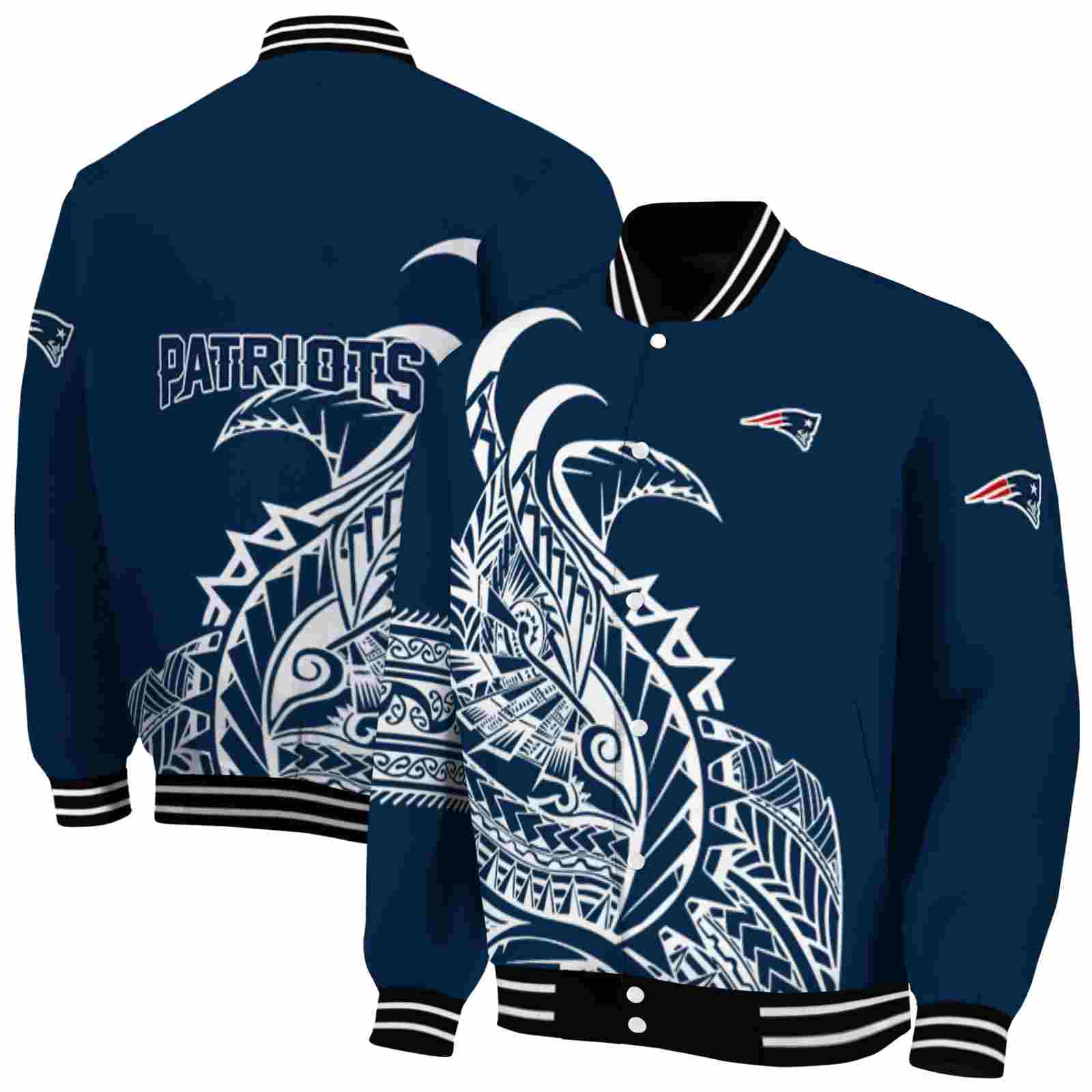 NFL New England Patriots Tribal Art Blue White Black Custom Baseball Jacket Sport Fans Gear