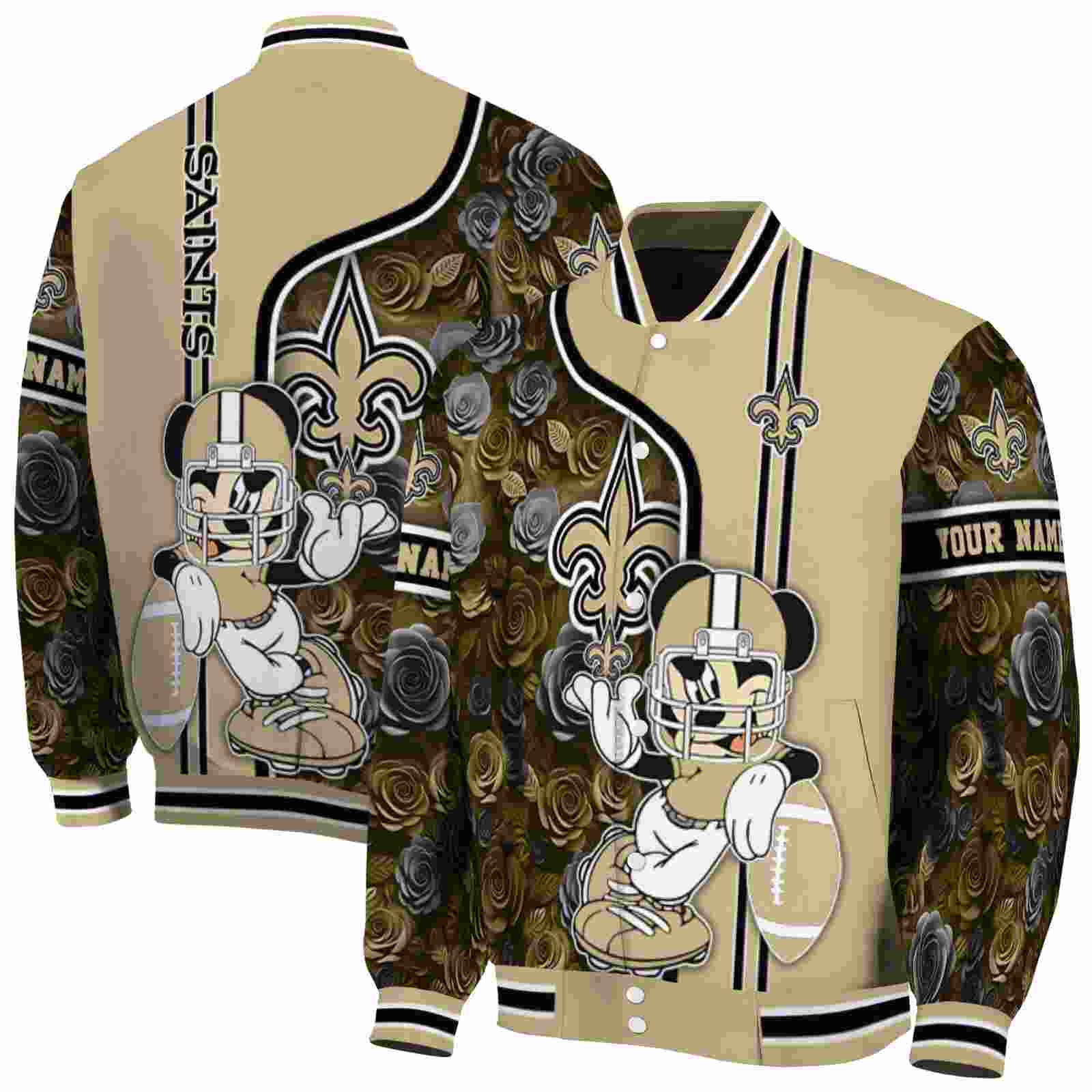 NFL New Orleans Saints Rose Mickey Gold Custom Baseball Jacket Sport Fans Gear