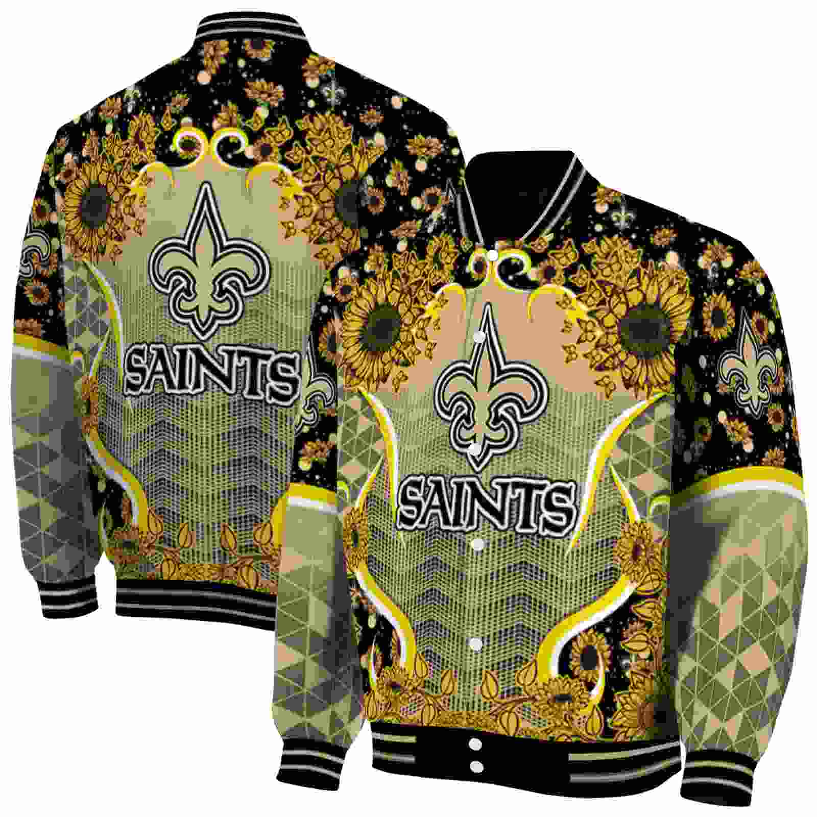 NFL New Orleans Saints SuNFL ower Bloom Gold Yellow Custom Baseball Jacket Sport Fans Gear