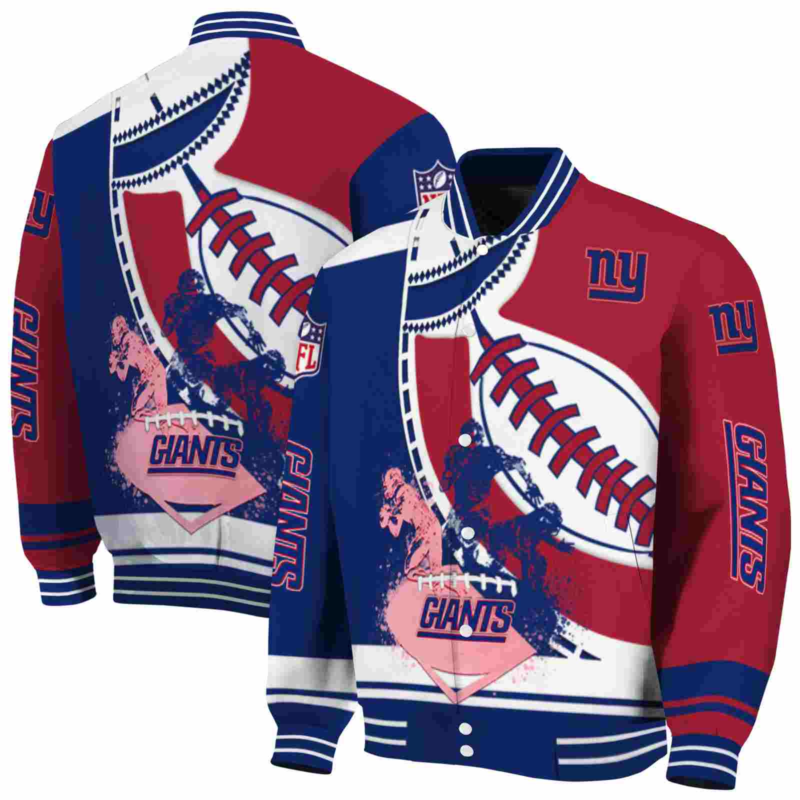 NFL New York Giants Baseball Stitching Red White Custom Baseball Jacket Sport Fans Gear