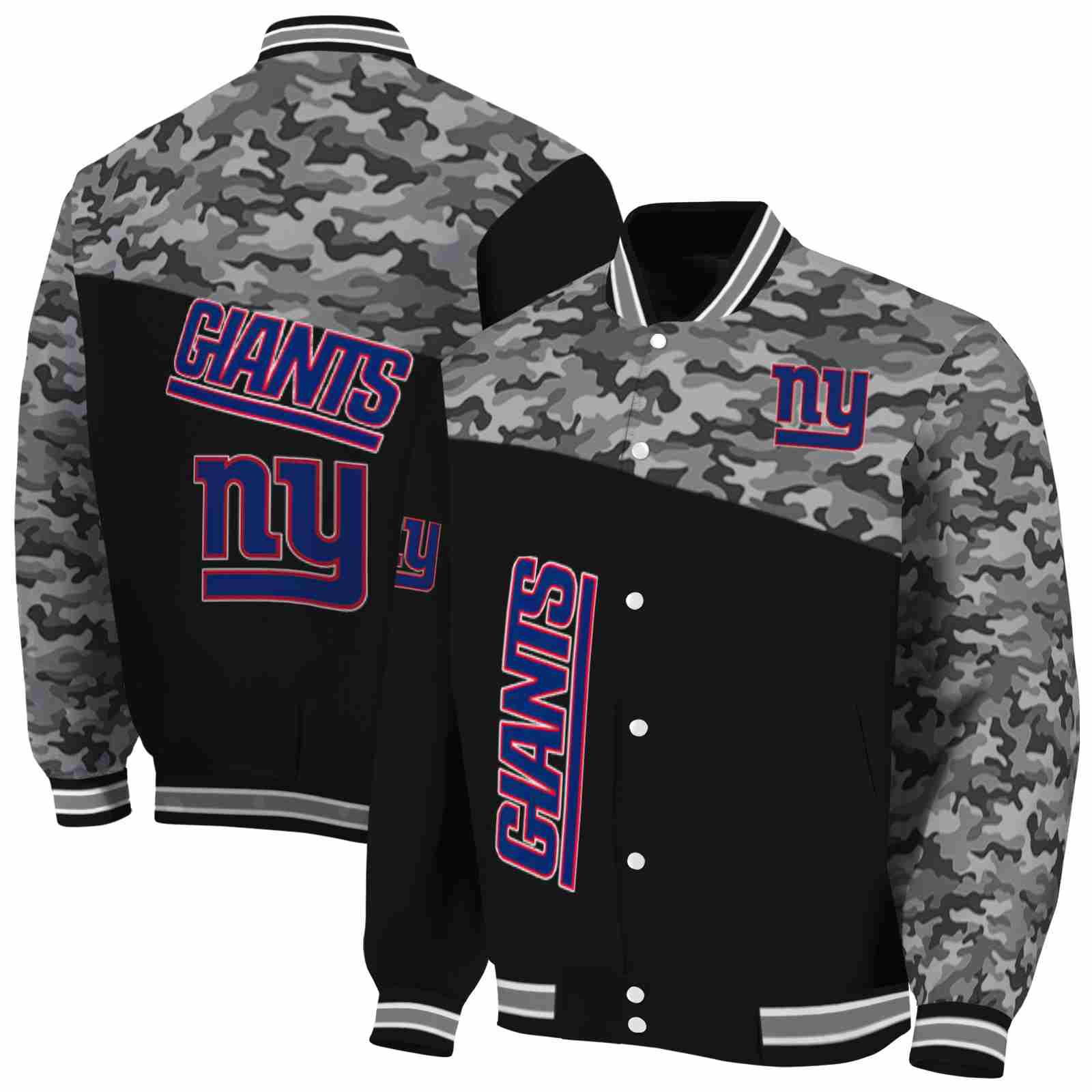 NFL New York Giants Camo Patchwork Black Custom Baseball Jacket Sport Fans Gear