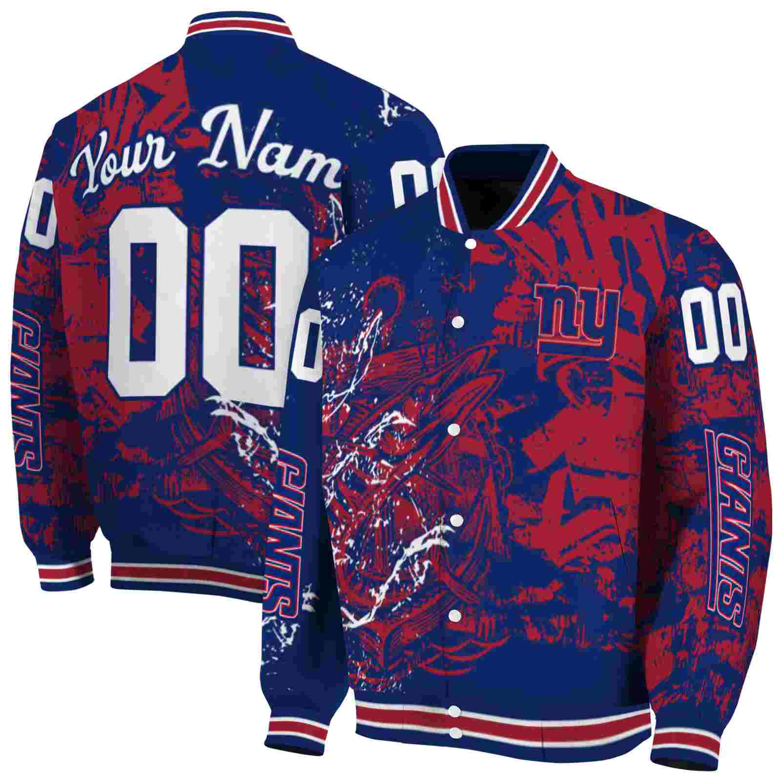 NFL New York Giants Fishing Art Blue Custom Baseball Jacket Sport Fans Gear