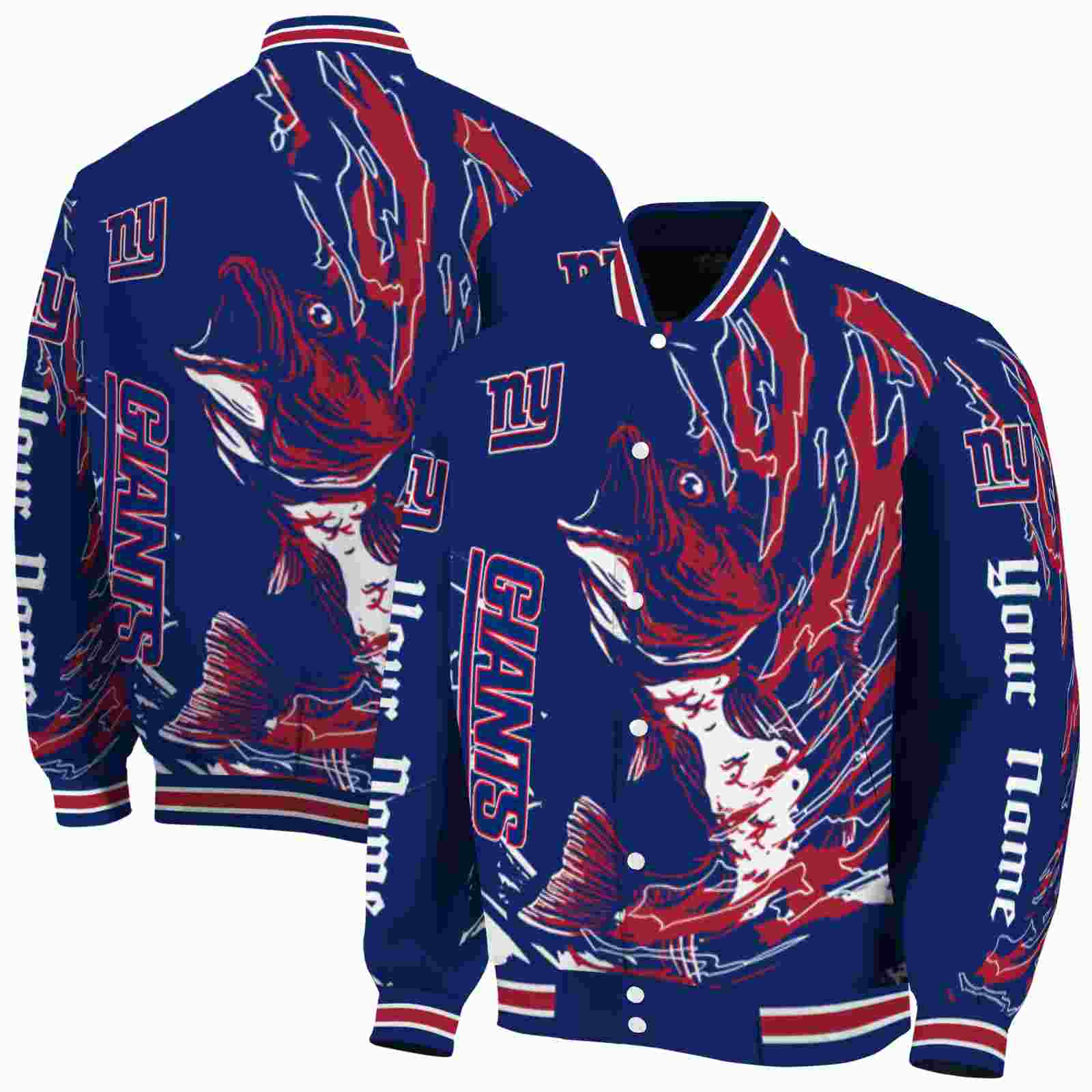 NFL New York Giants Fishing Passion Blue White Custom Baseball Jacket Sport Fans Gear