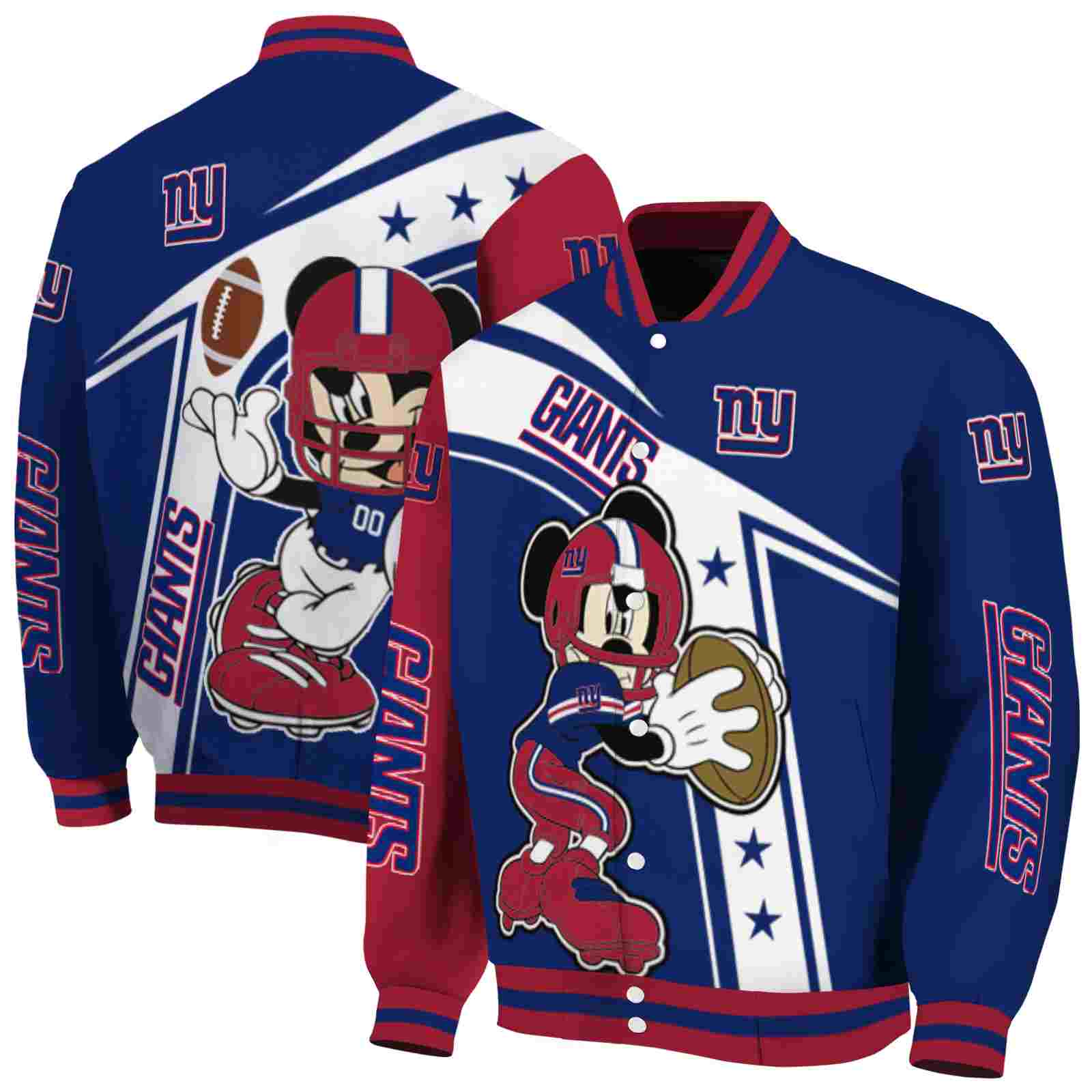 NFL New York Giants Mickey Football Blue White Custom Baseball Jacket Sport Fans Gear
