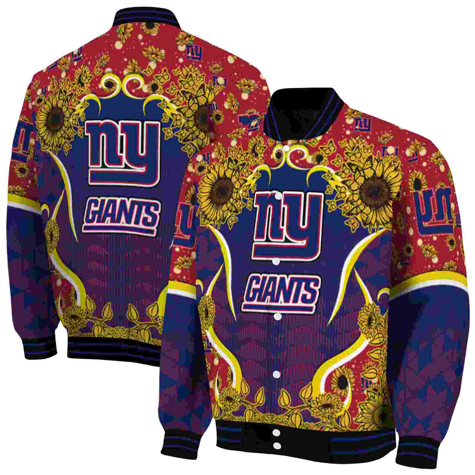 NFL New York Giants SuNFL ower Bloom Blue Yellow Custom Baseball Jacket Sport Fans Gear