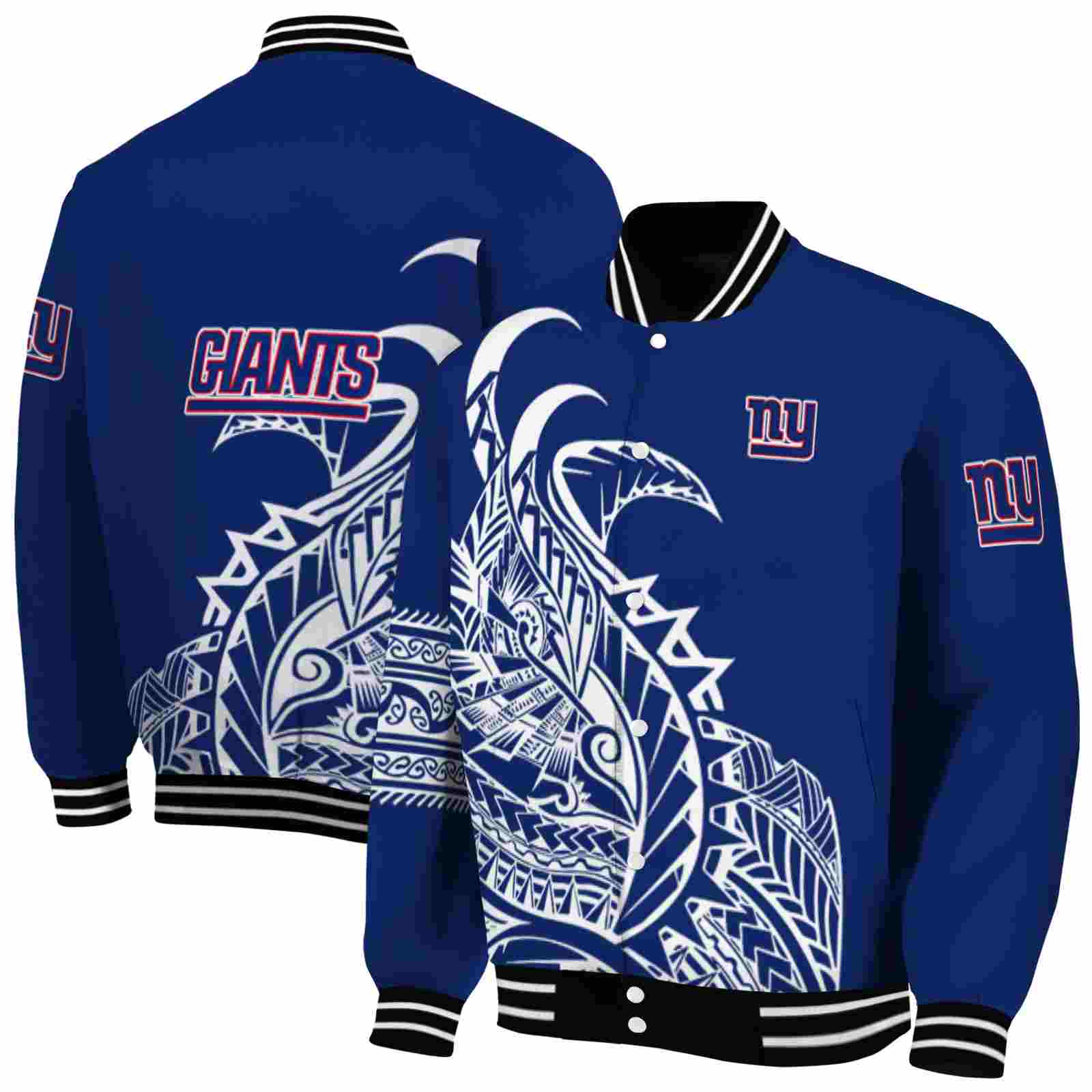 NFL New York Giants Tribal Art Blue White Black Custom Baseball Jacket Sport Fans Gear